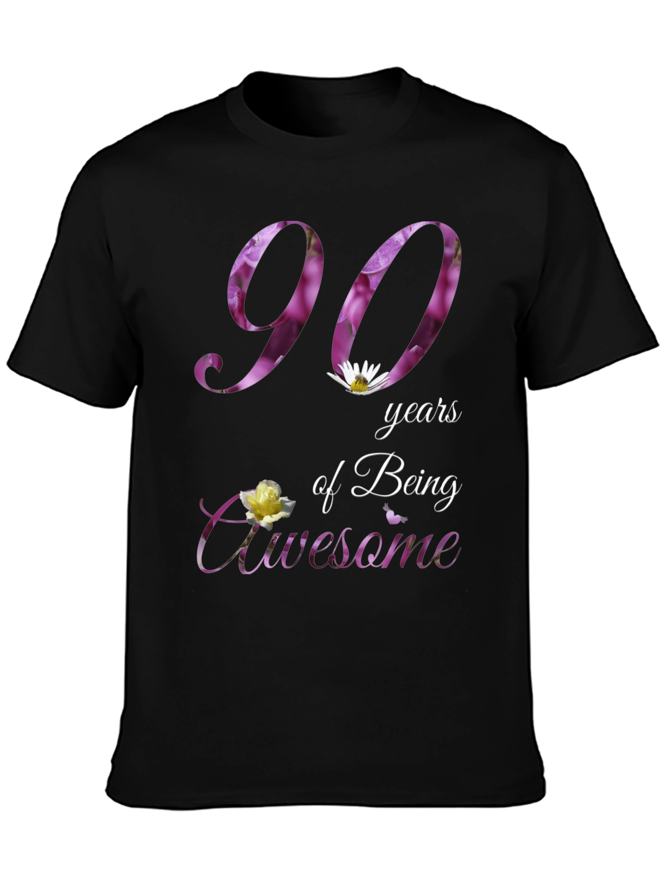 90 Years Awesome Floral Print T-Shirt