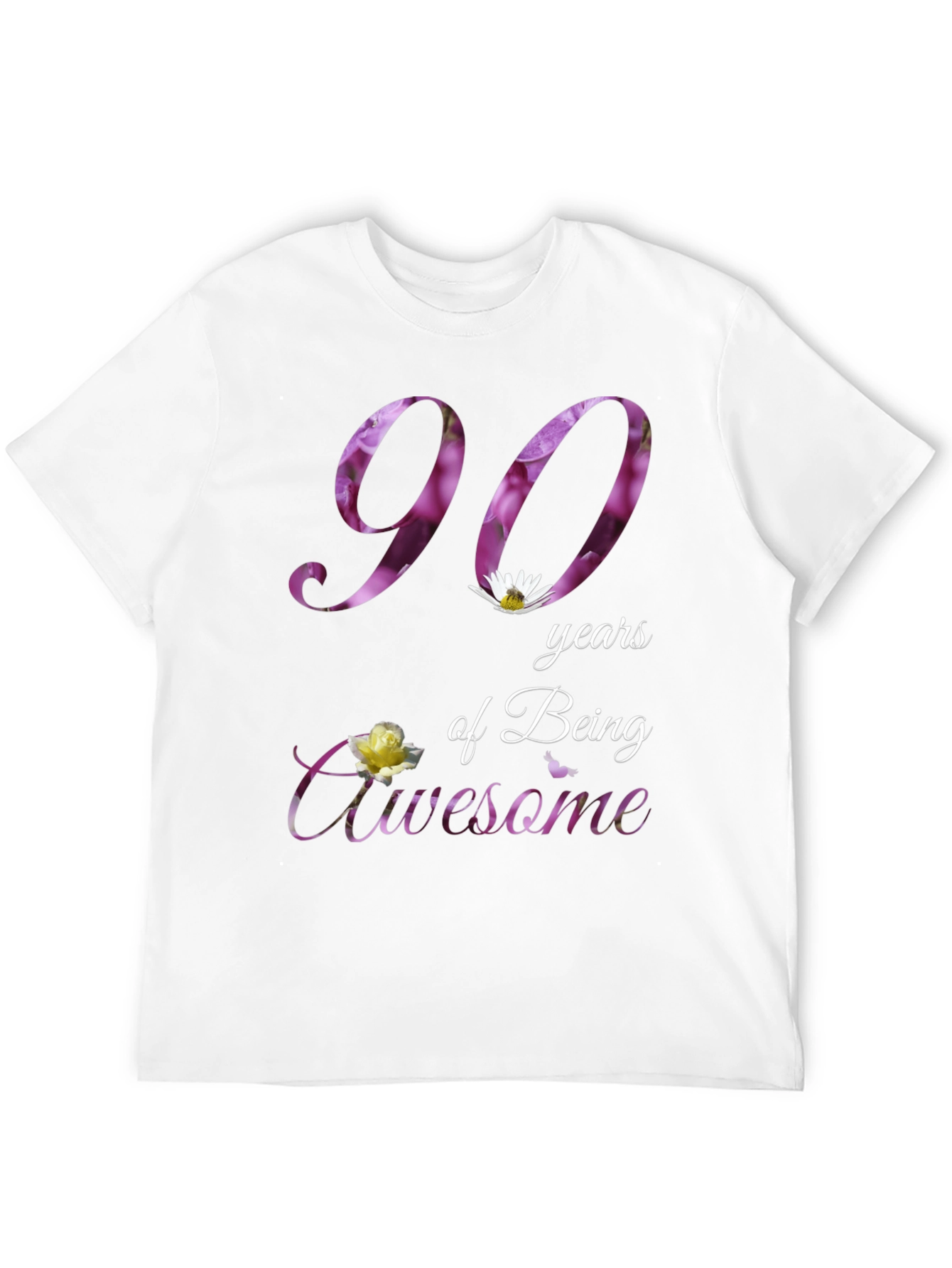90 Years Awesome Floral Print T-Shirt