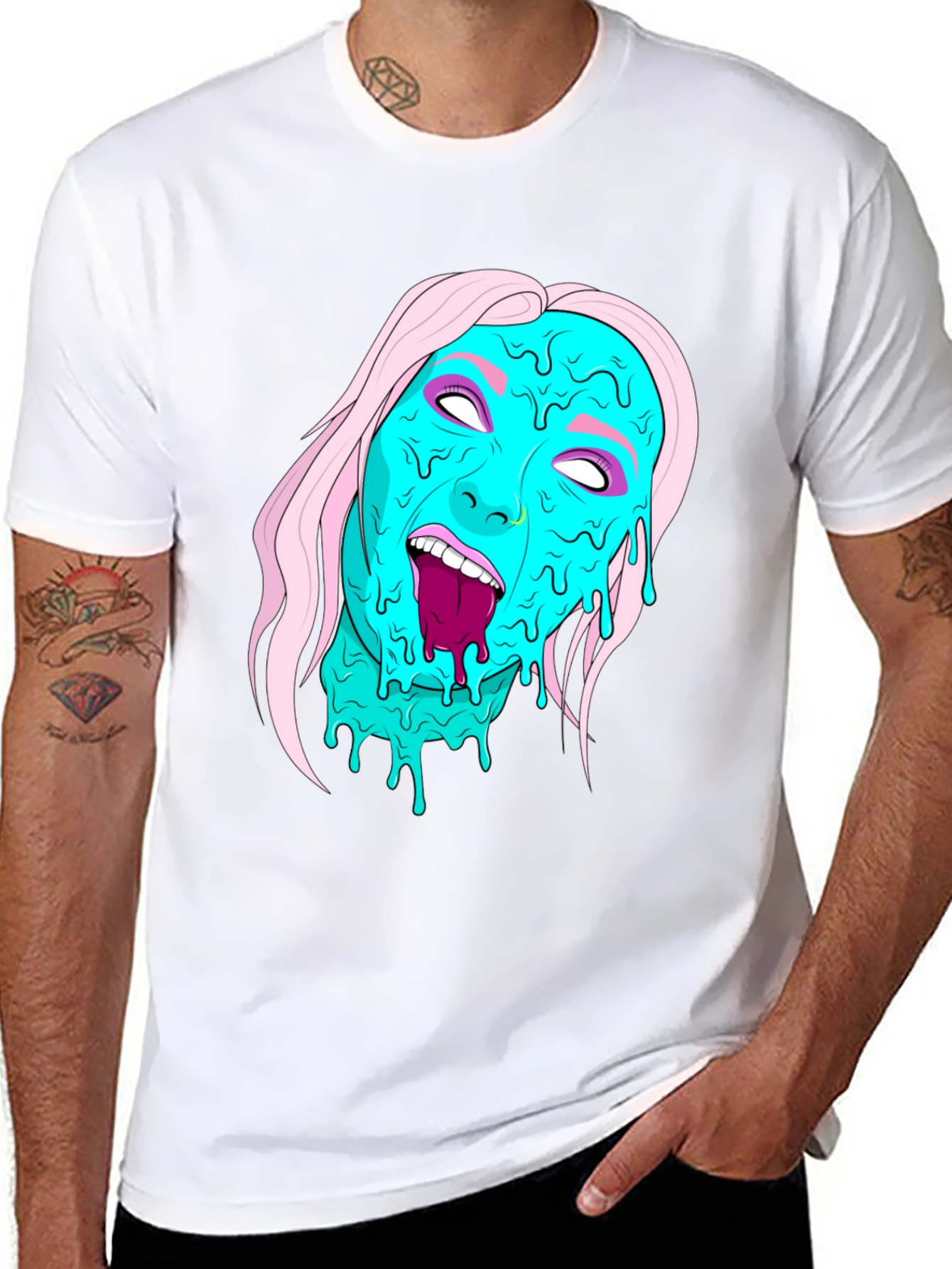 Melting Face Graphic Black T-Shirt