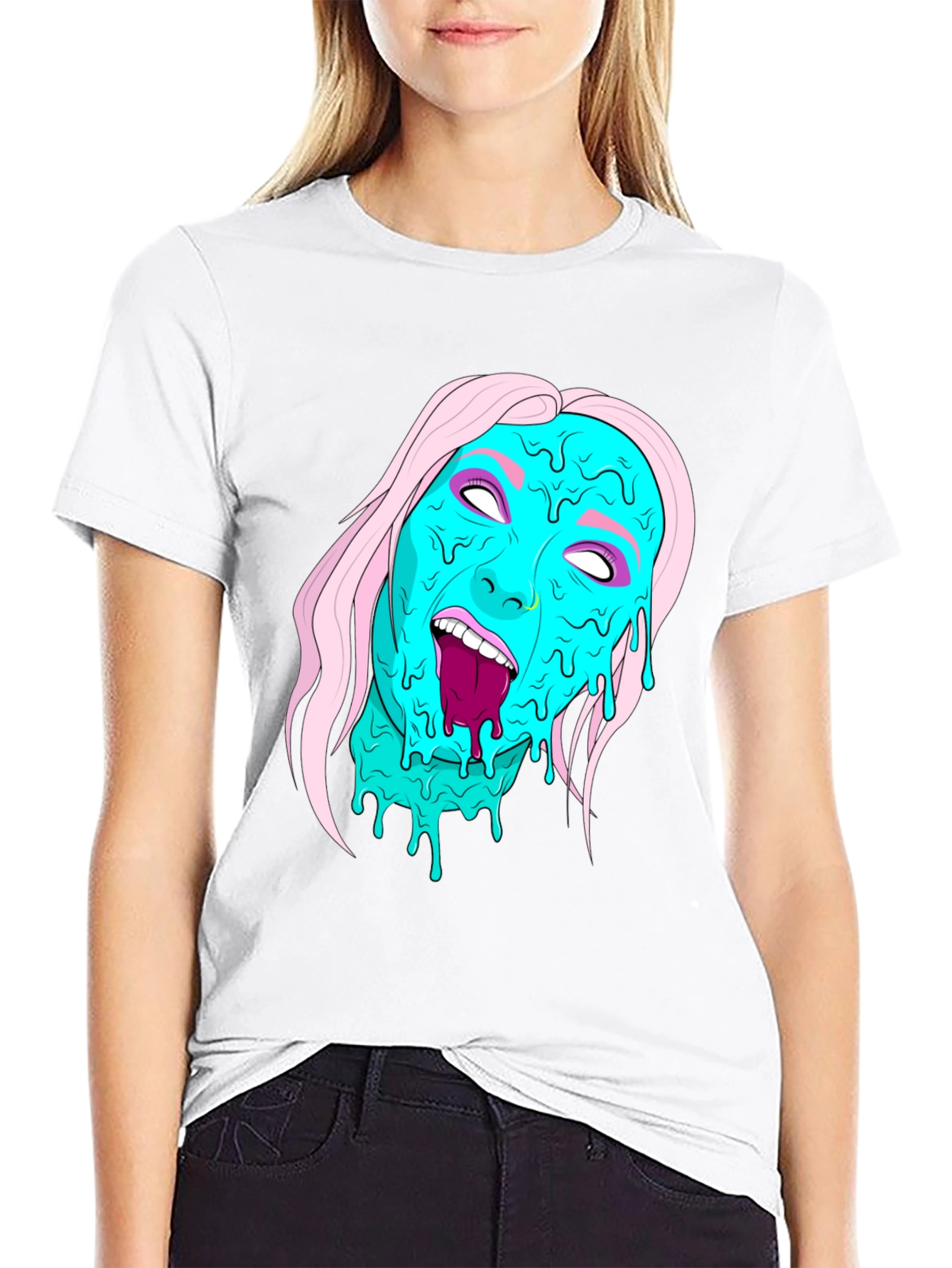 Melting Face Graphic Black T-Shirt