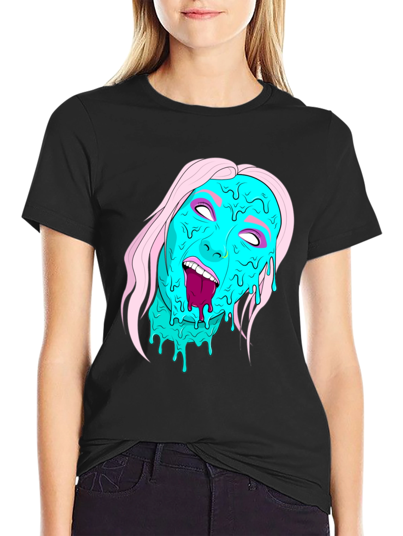Melting Face Graphic Black T-Shirt