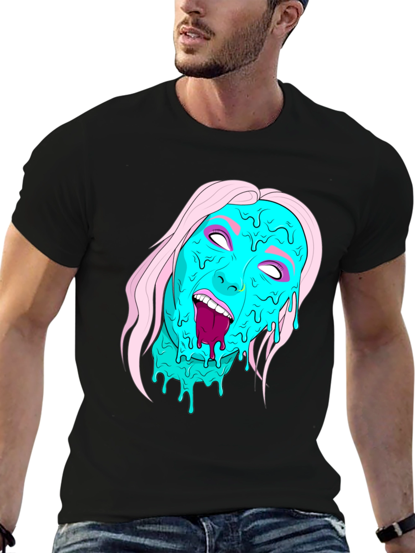 Melting Face Graphic Black T-Shirt
