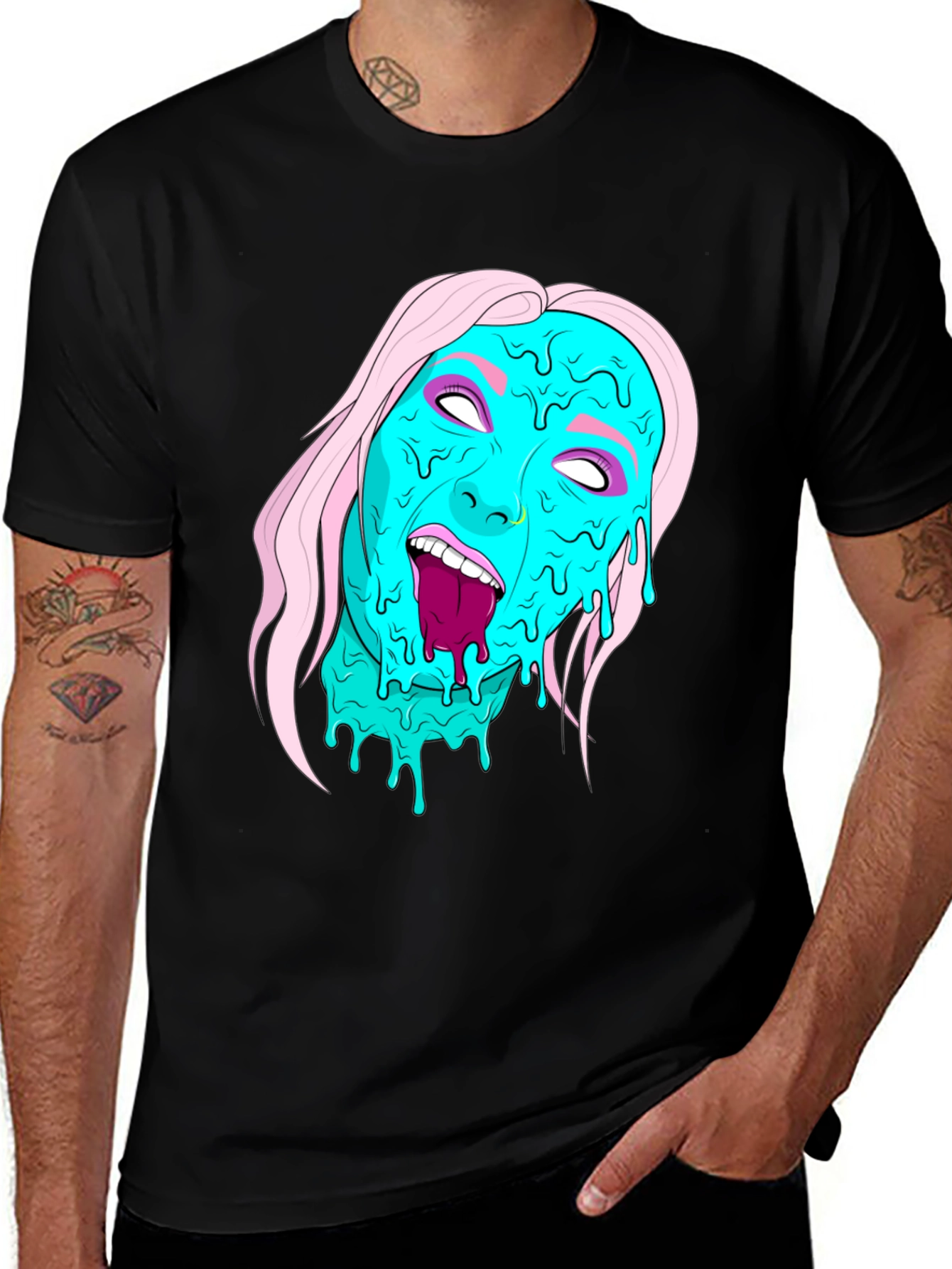 Melting Face Graphic Black T-Shirt