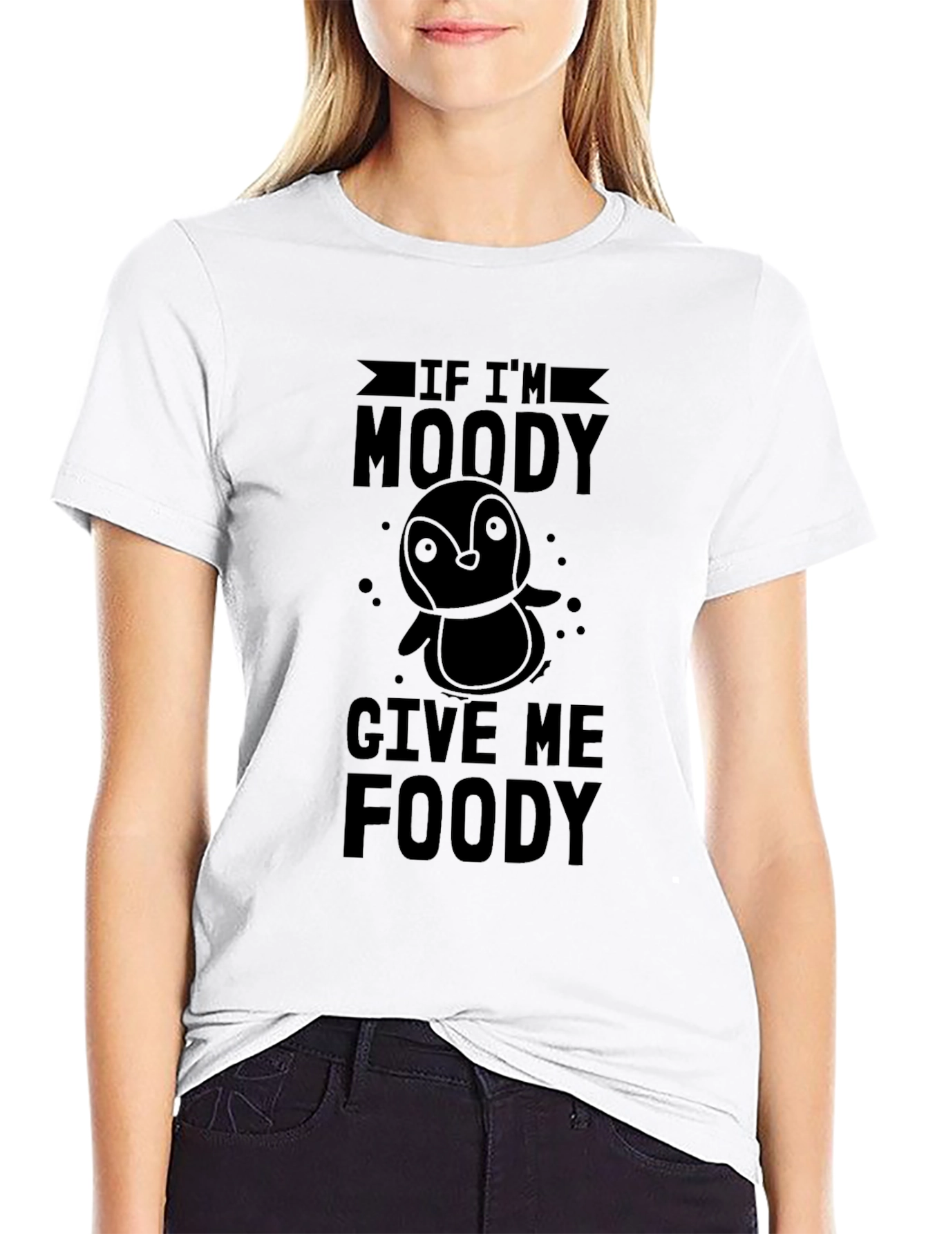 Moody Penguin Foody Black Graphic T-Shirt