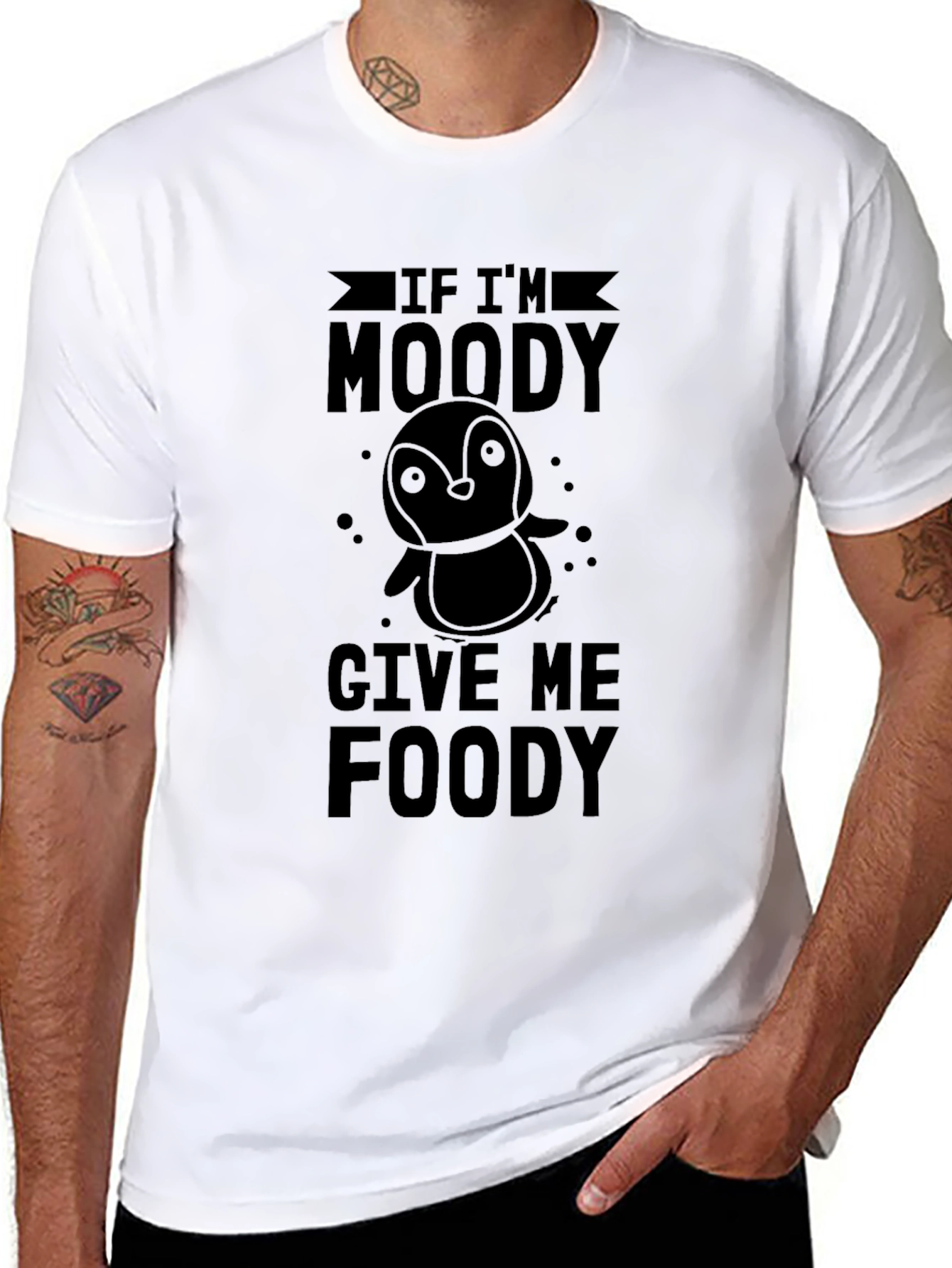 Moody Penguin Foody Black Graphic T-Shirt