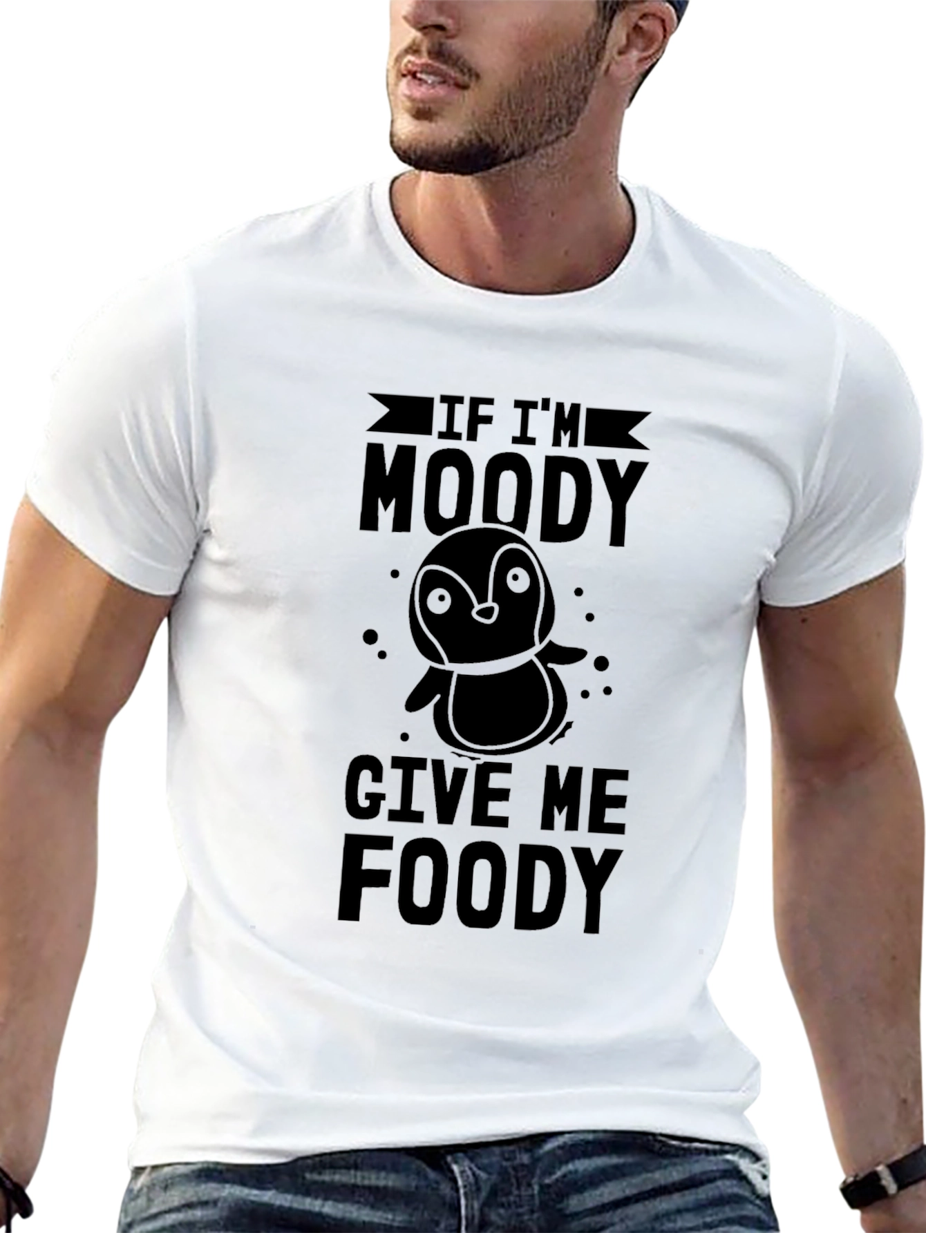 Moody Penguin Foody Black Graphic T-Shirt