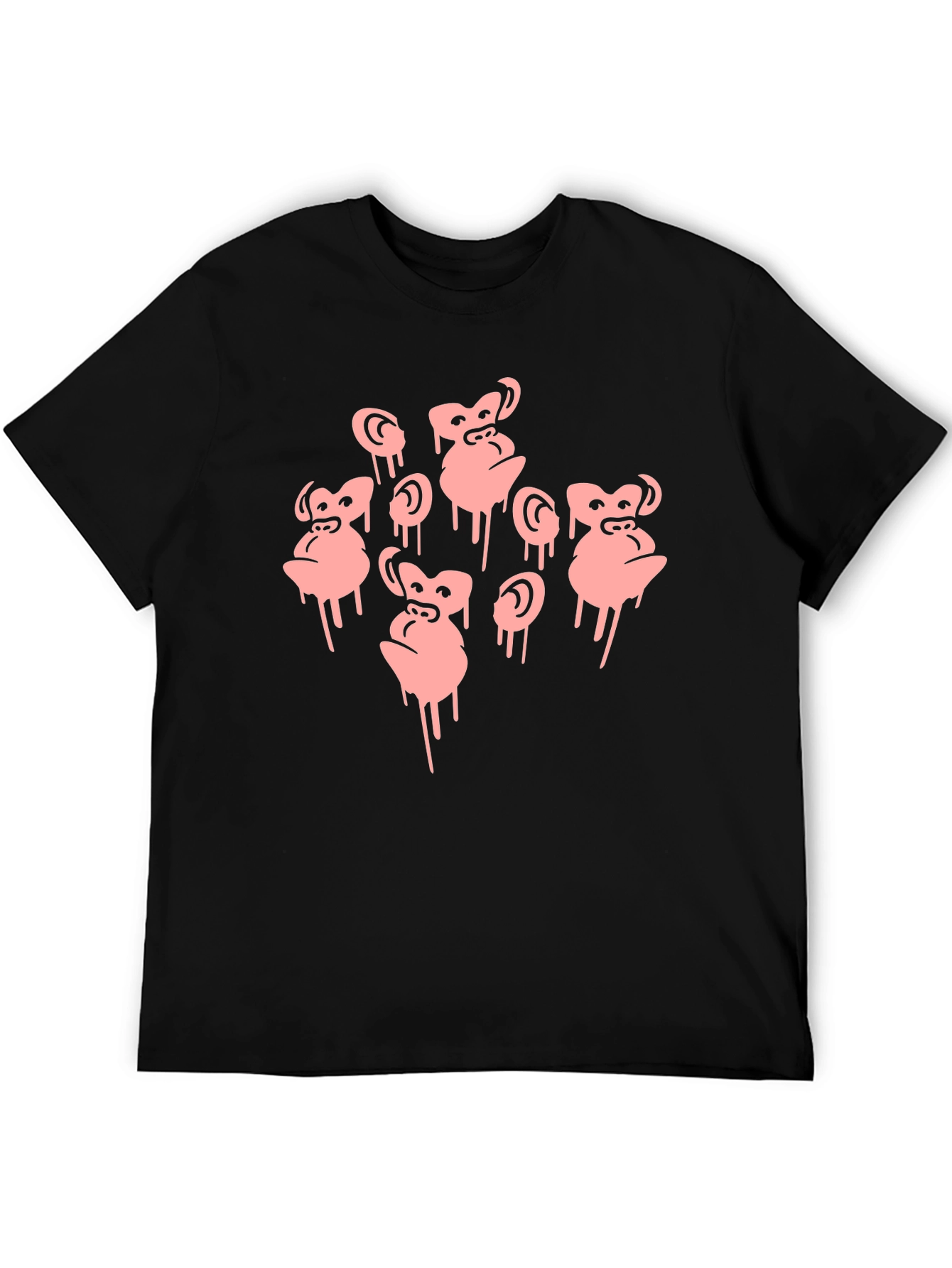 Monkey Faces Graphic Black T-Shirt
