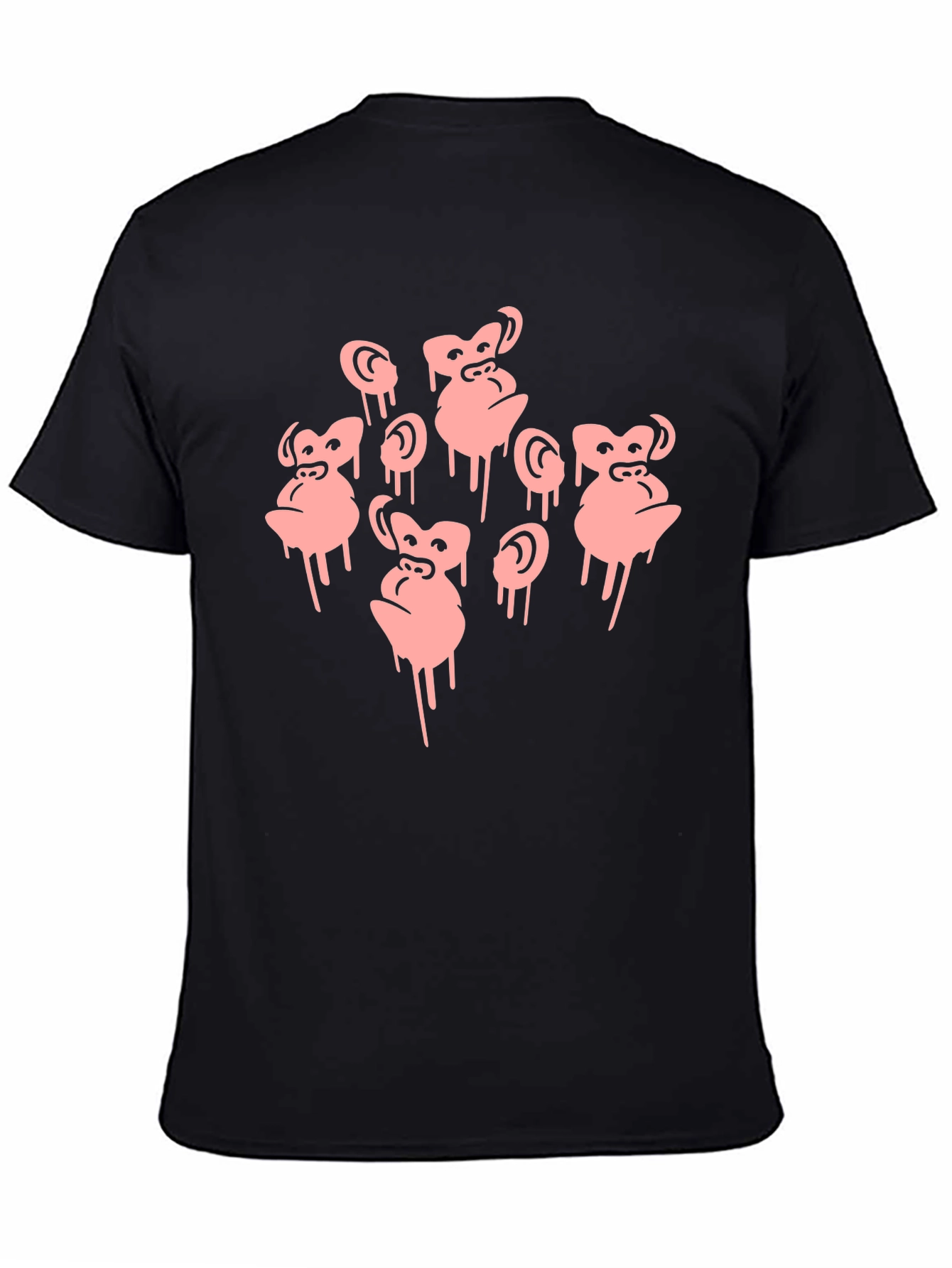 Monkey Faces Graphic Black T-Shirt