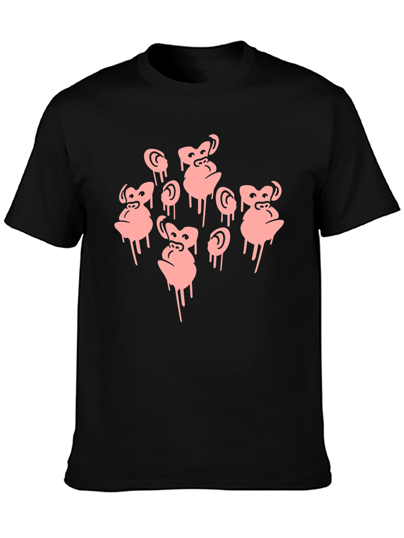 Monkey Faces Graphic Black T-Shirt