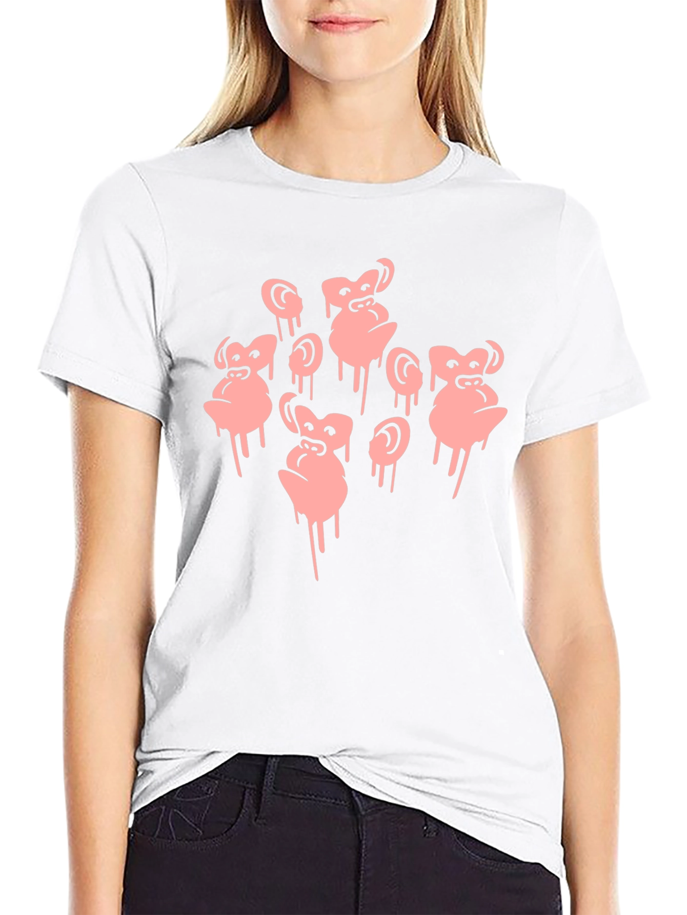 Monkey Faces Graphic Black T-Shirt