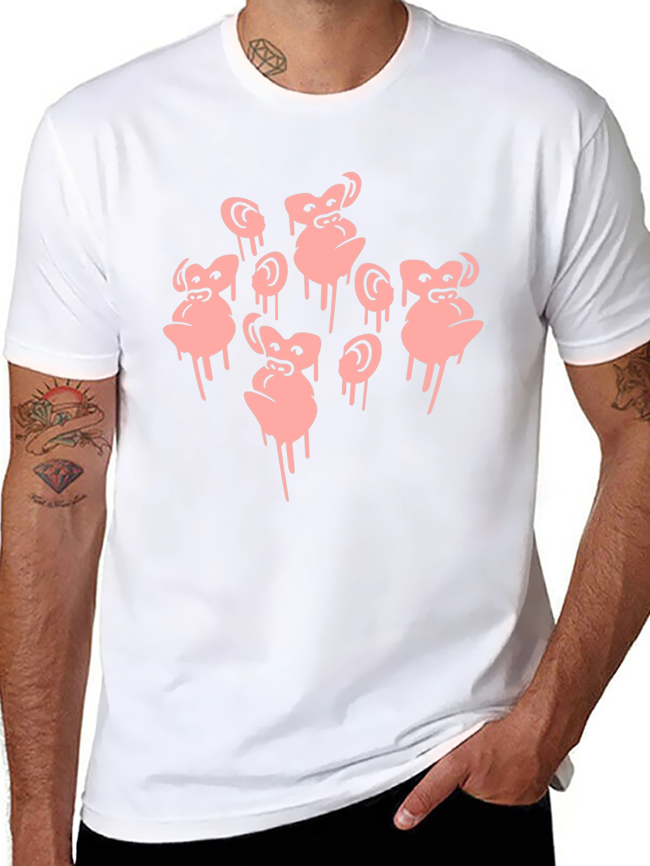 Monkey Faces Graphic Black T-Shirt