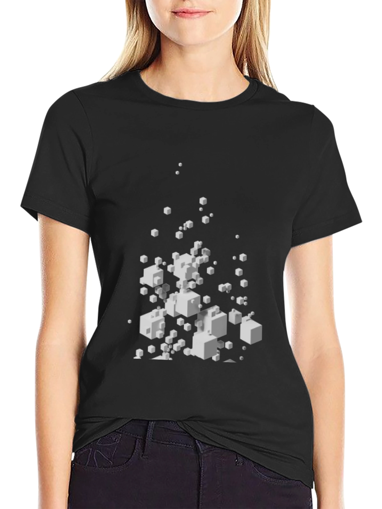 Abstract Cube Pattern Black T-Shirt