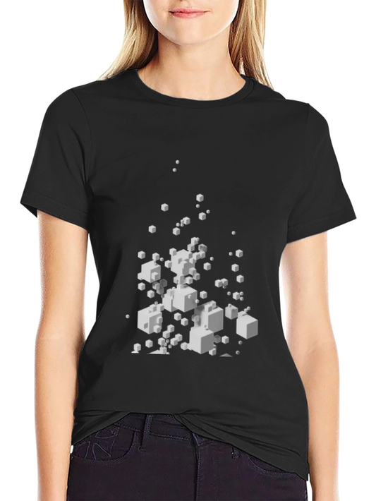 Abstract Cube Pattern Black T-Shirt
