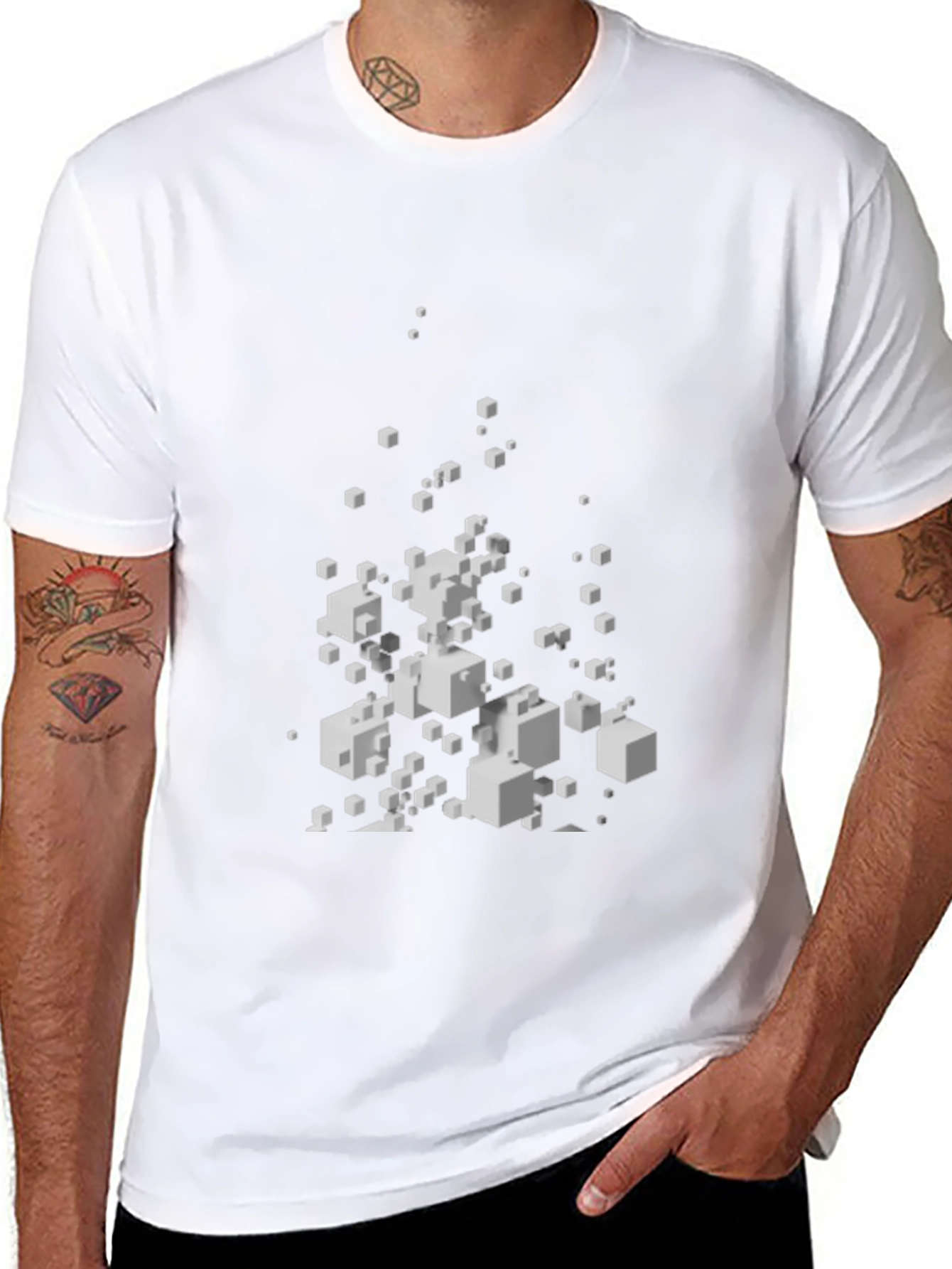 Abstract Cube Pattern Black T-Shirt