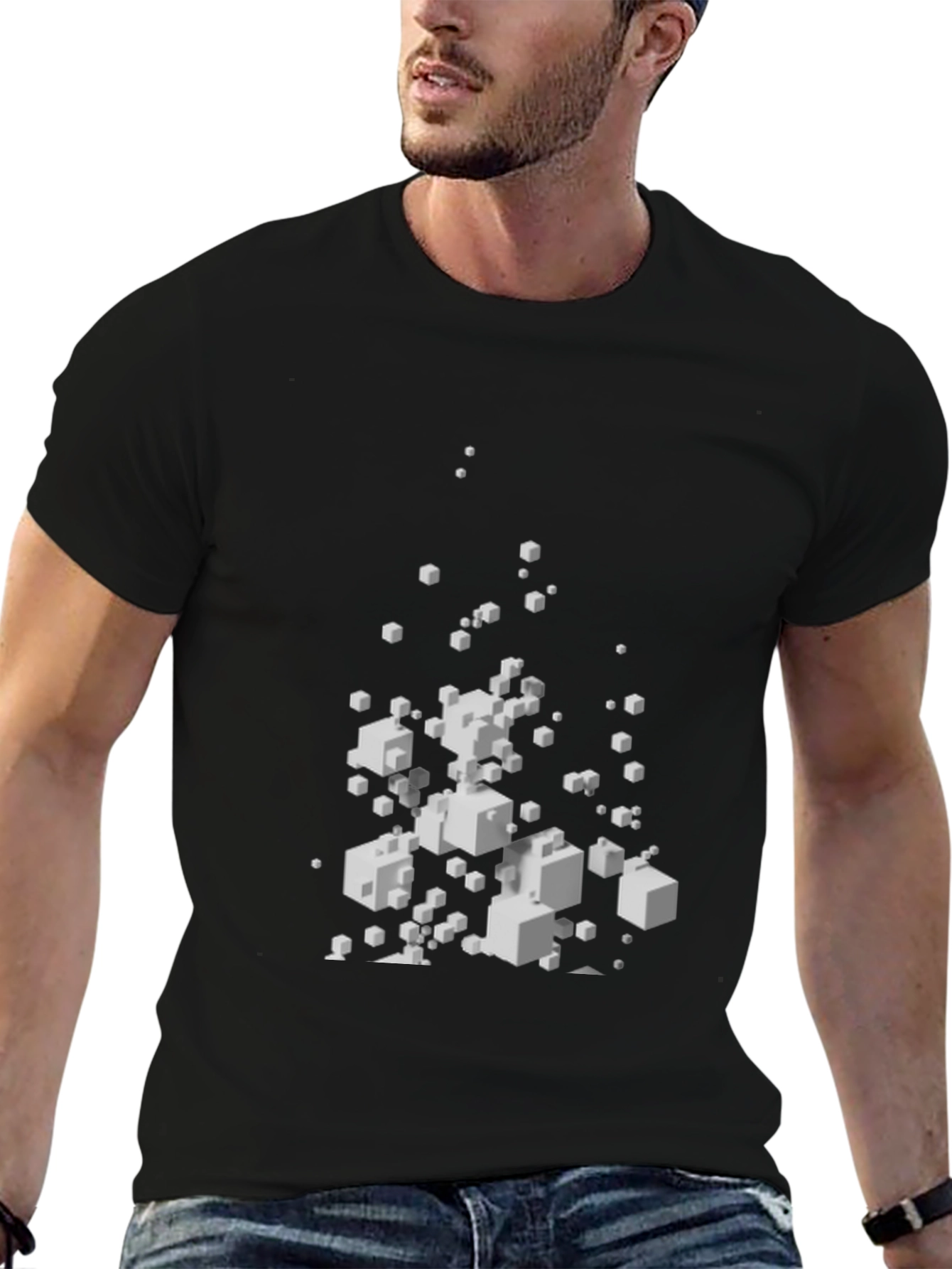 Abstract Cube Pattern Black T-Shirt