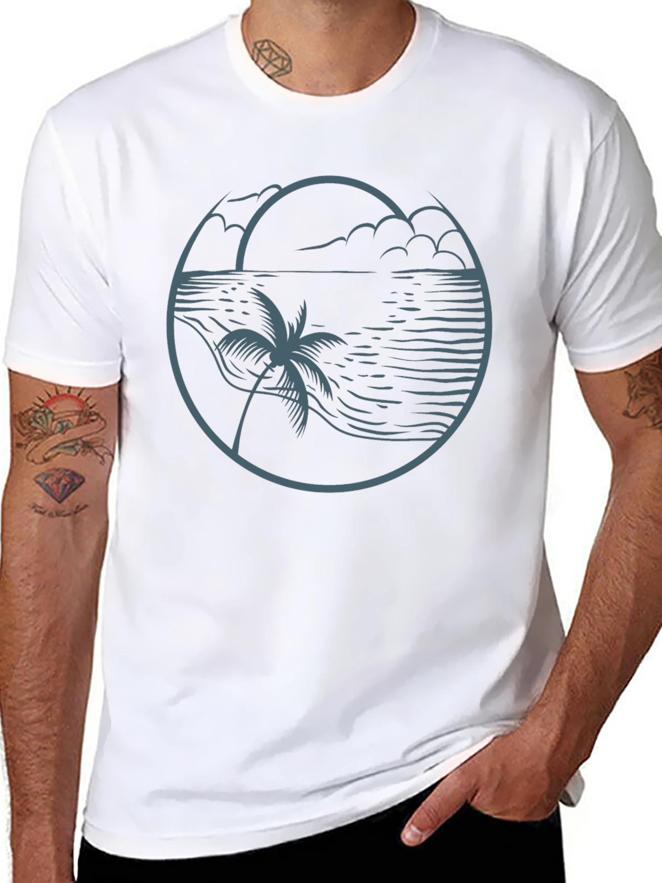 Beach Scene Graphic Tee - Relaxed Style