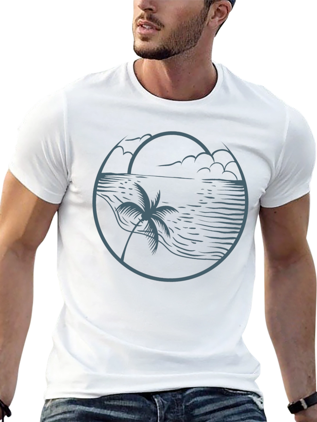 Beach Scene Graphic Tee - Relaxed Style