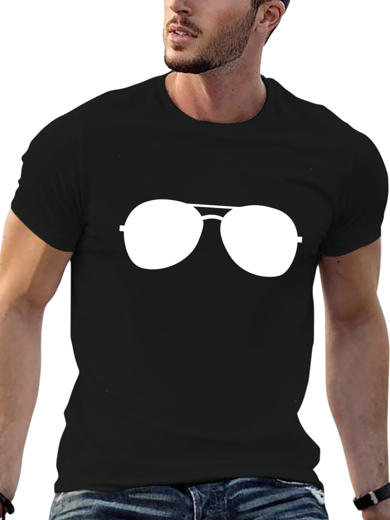 Cool Aviator Sunglasses Graphic Black Tee Shirt