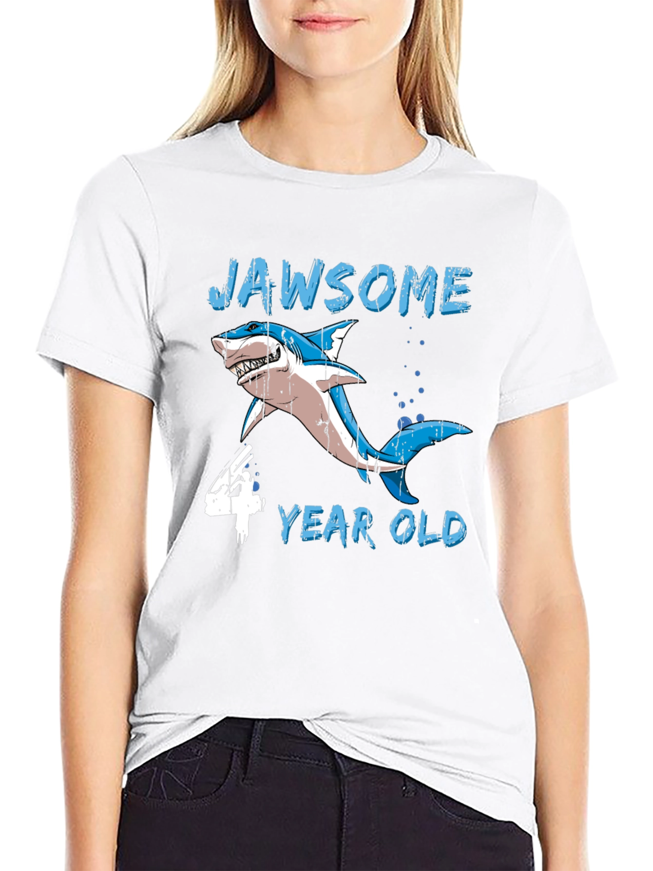 Jawsome 4 Year Old Shark Birthday T-Shirt