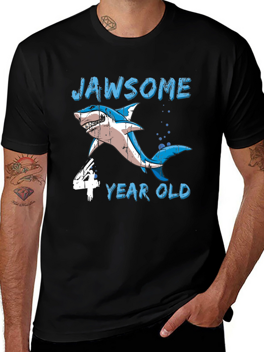 Jawsome 4 Year Old Shark Birthday T-Shirt