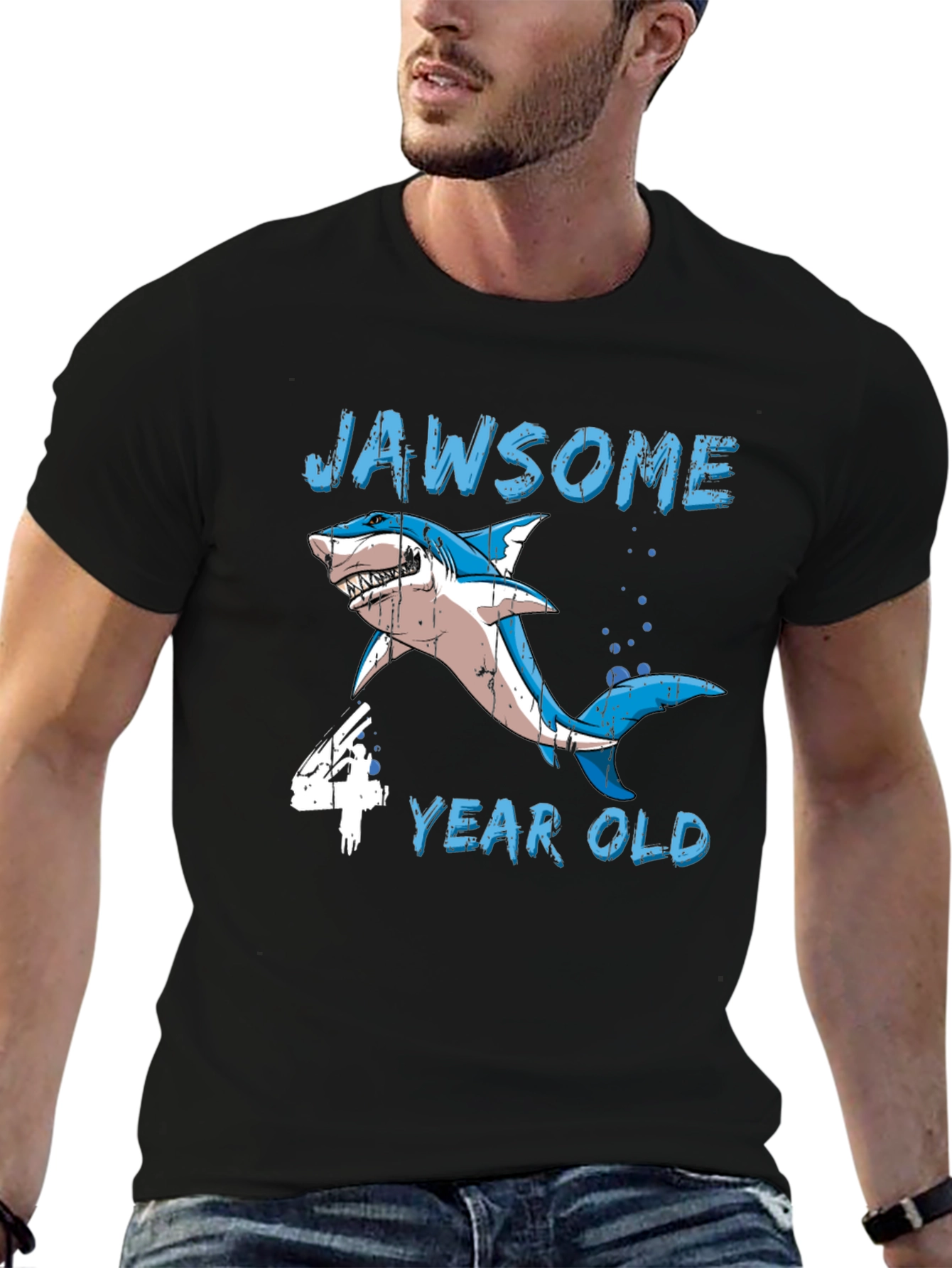Jawsome 4 Year Old Shark Birthday T-Shirt