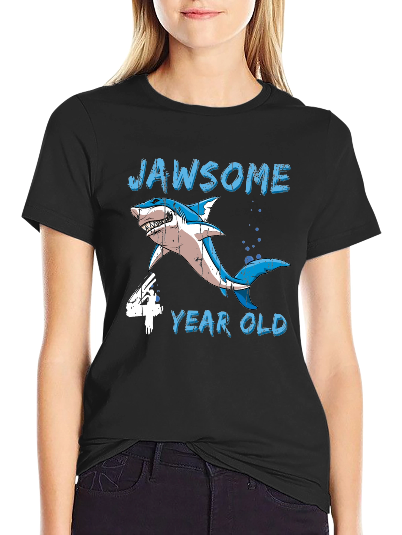 Jawsome 4 Year Old Shark Birthday T-Shirt