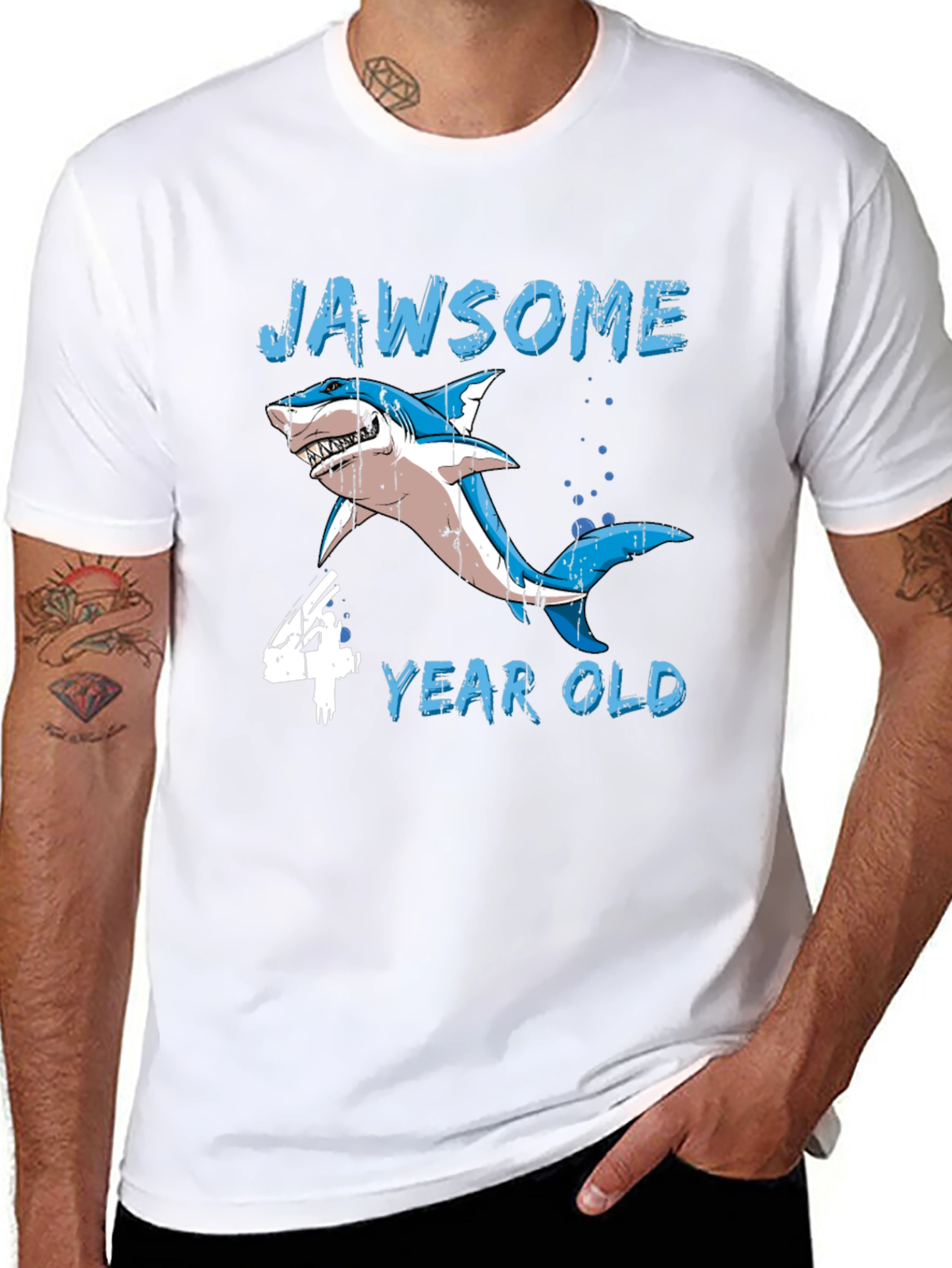 Jawsome 4 Year Old Shark Birthday T-Shirt