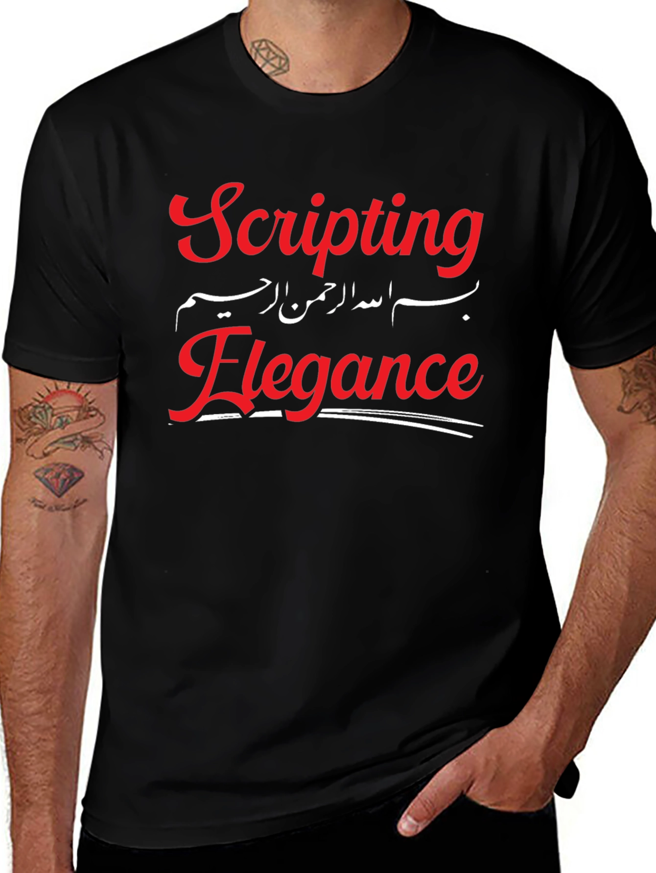 Scripting Elegance Black Graphic Tee