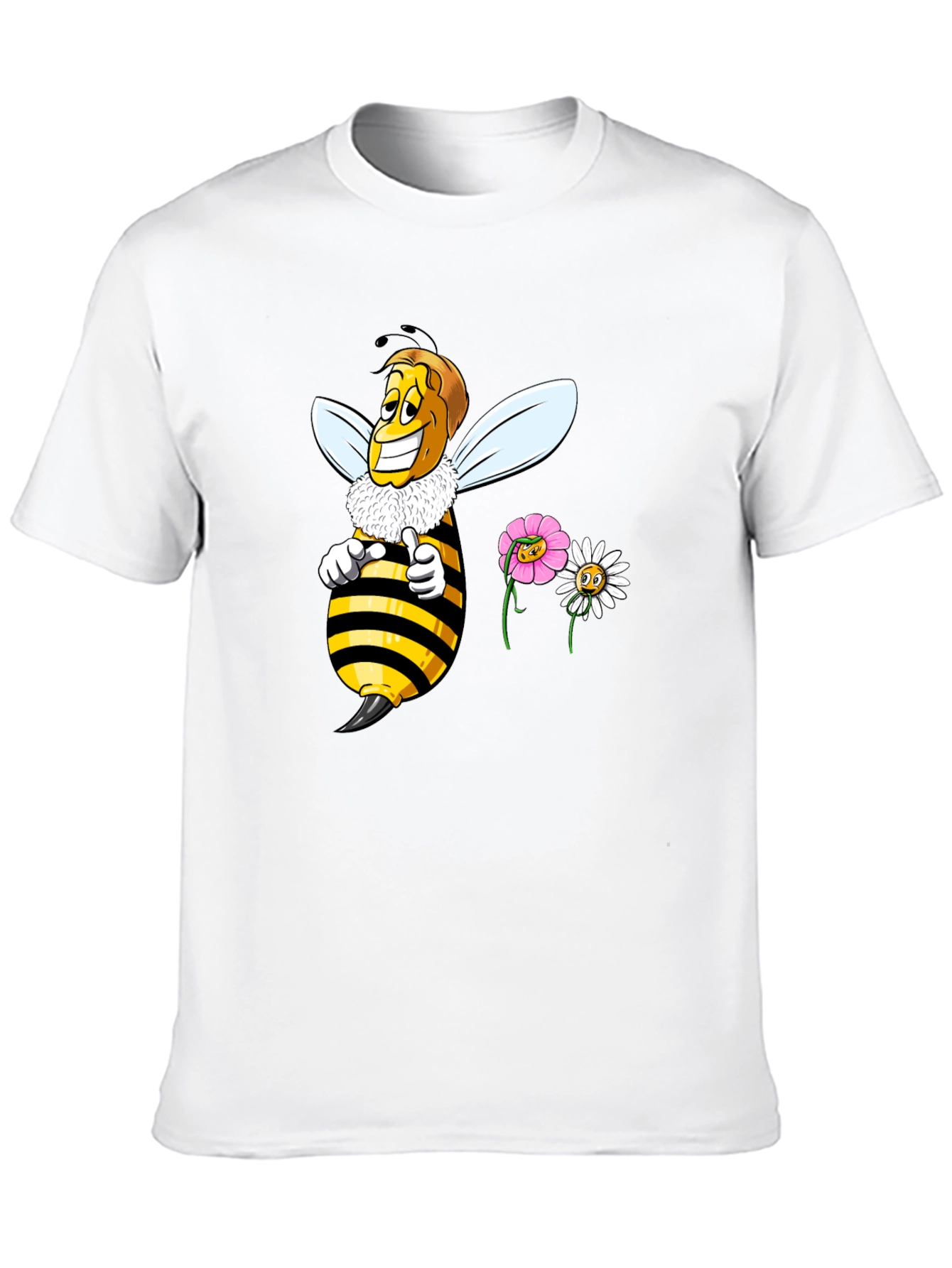 Funny Bee & Flowers Graphic Black T-Shirt