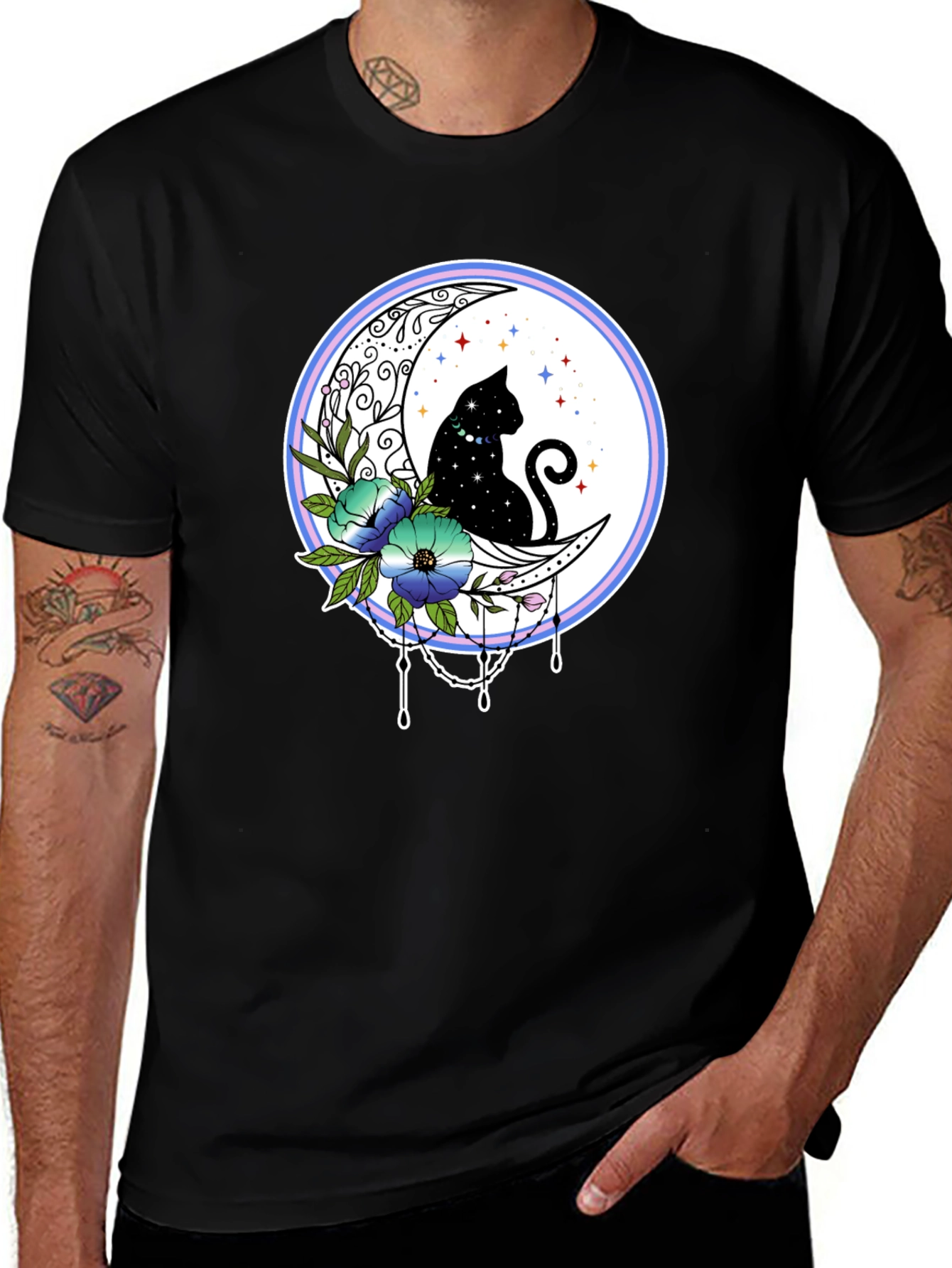 Celestial Cat on Moon T-Shirt