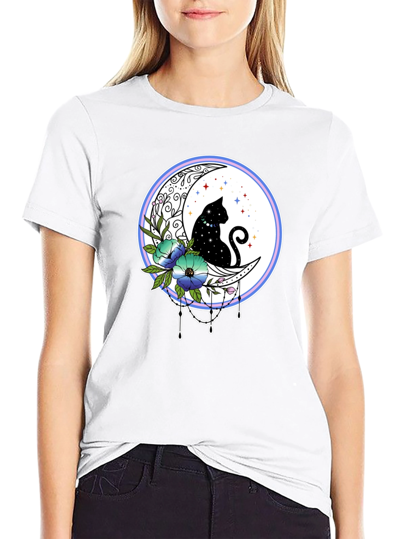 Celestial Cat on Moon T-Shirt