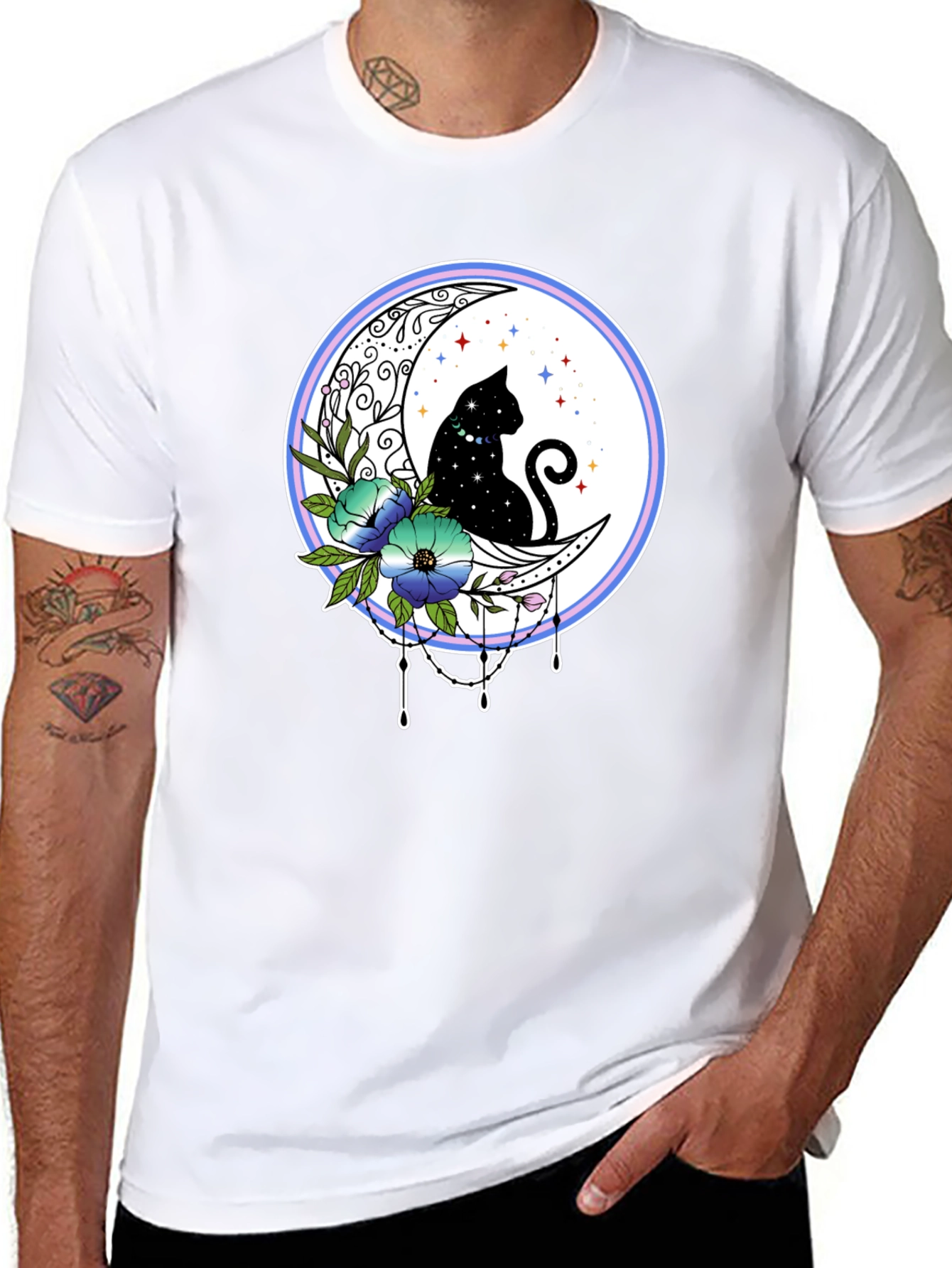 Celestial Cat on Moon T-Shirt