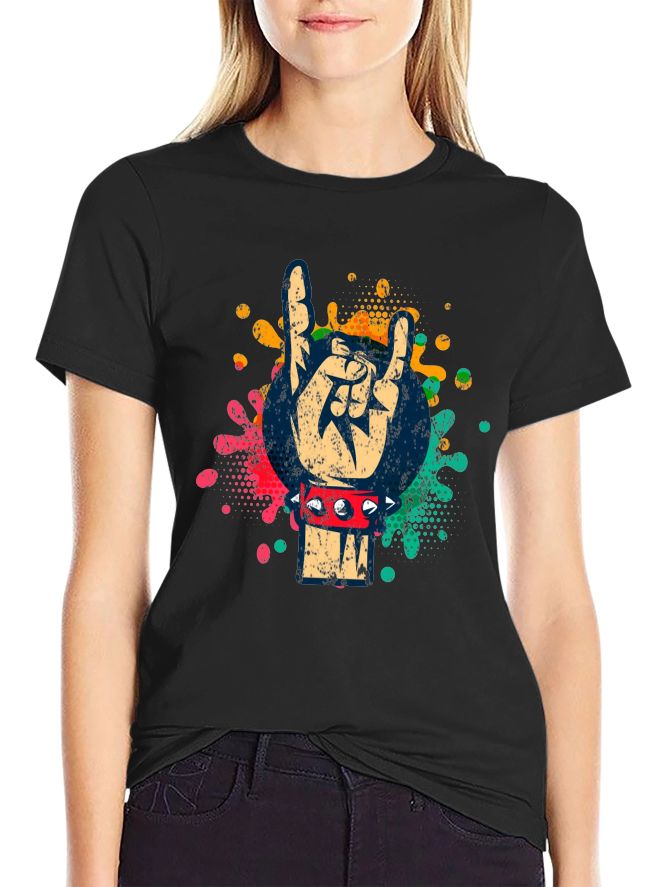 Rock On Hand Graphic Tee - Spiked Bracelet Design