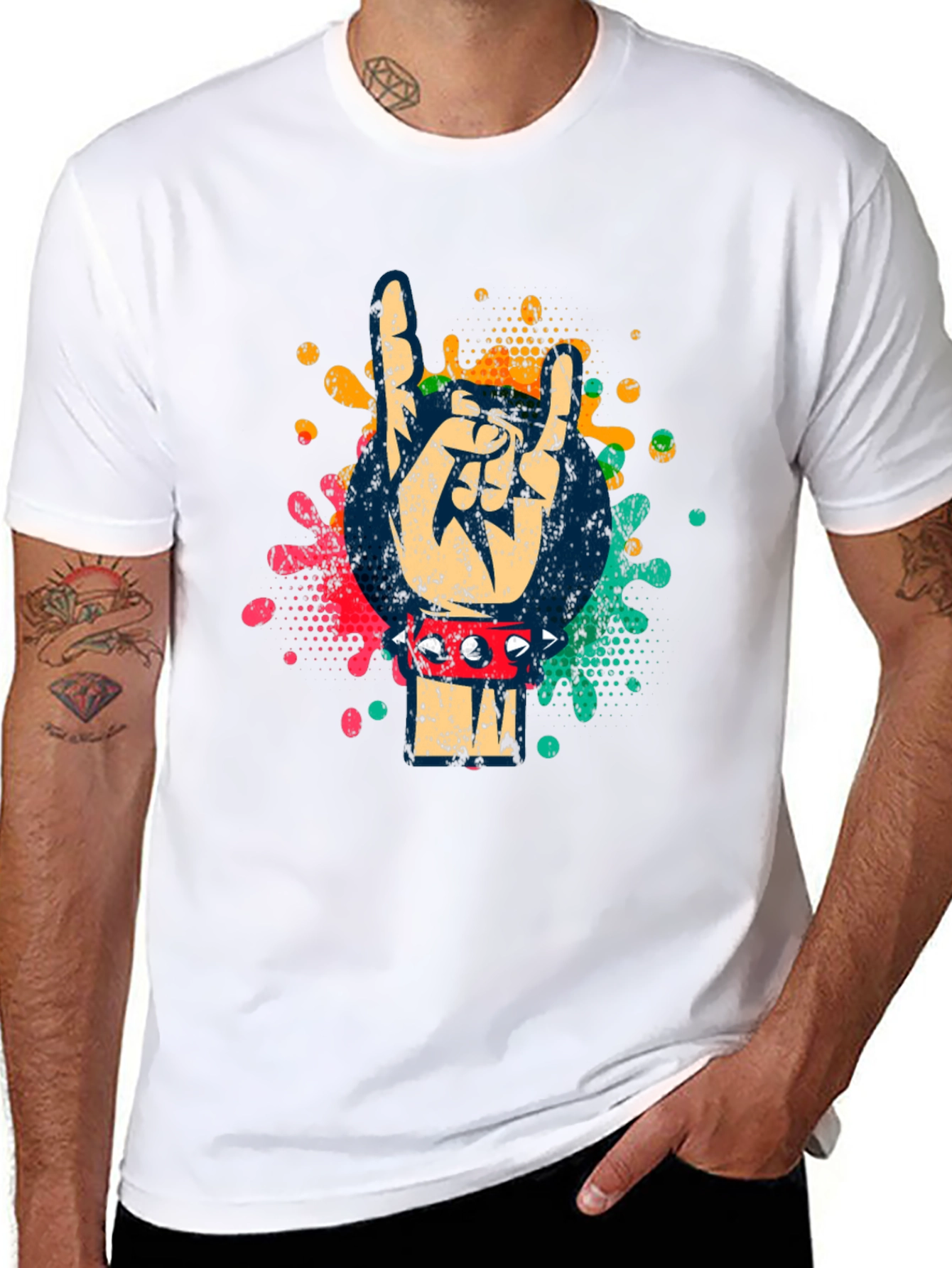 Rock On Hand Graphic Tee - Spiked Bracelet Design