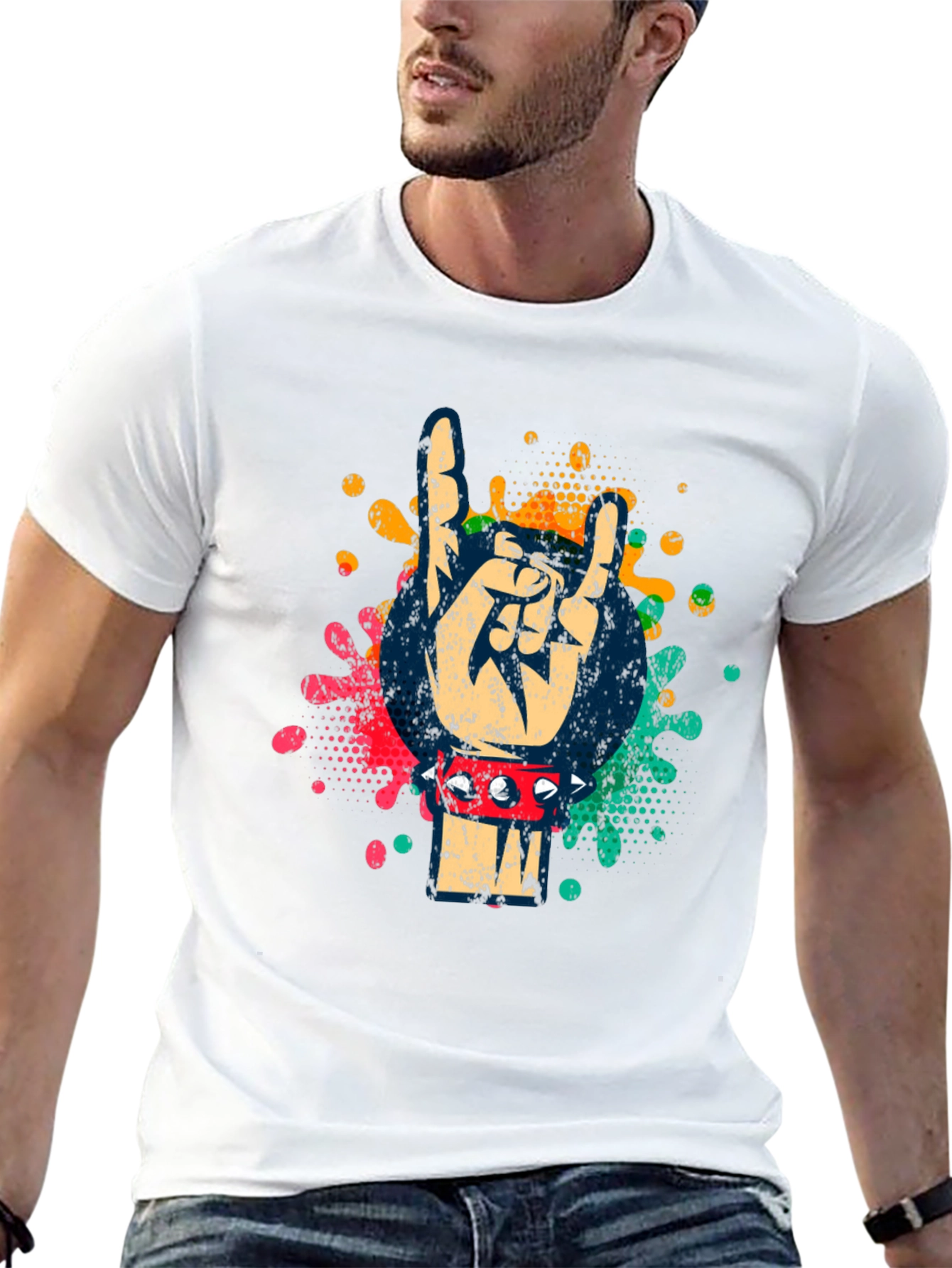 Rock On Hand Graphic Tee - Spiked Bracelet Design