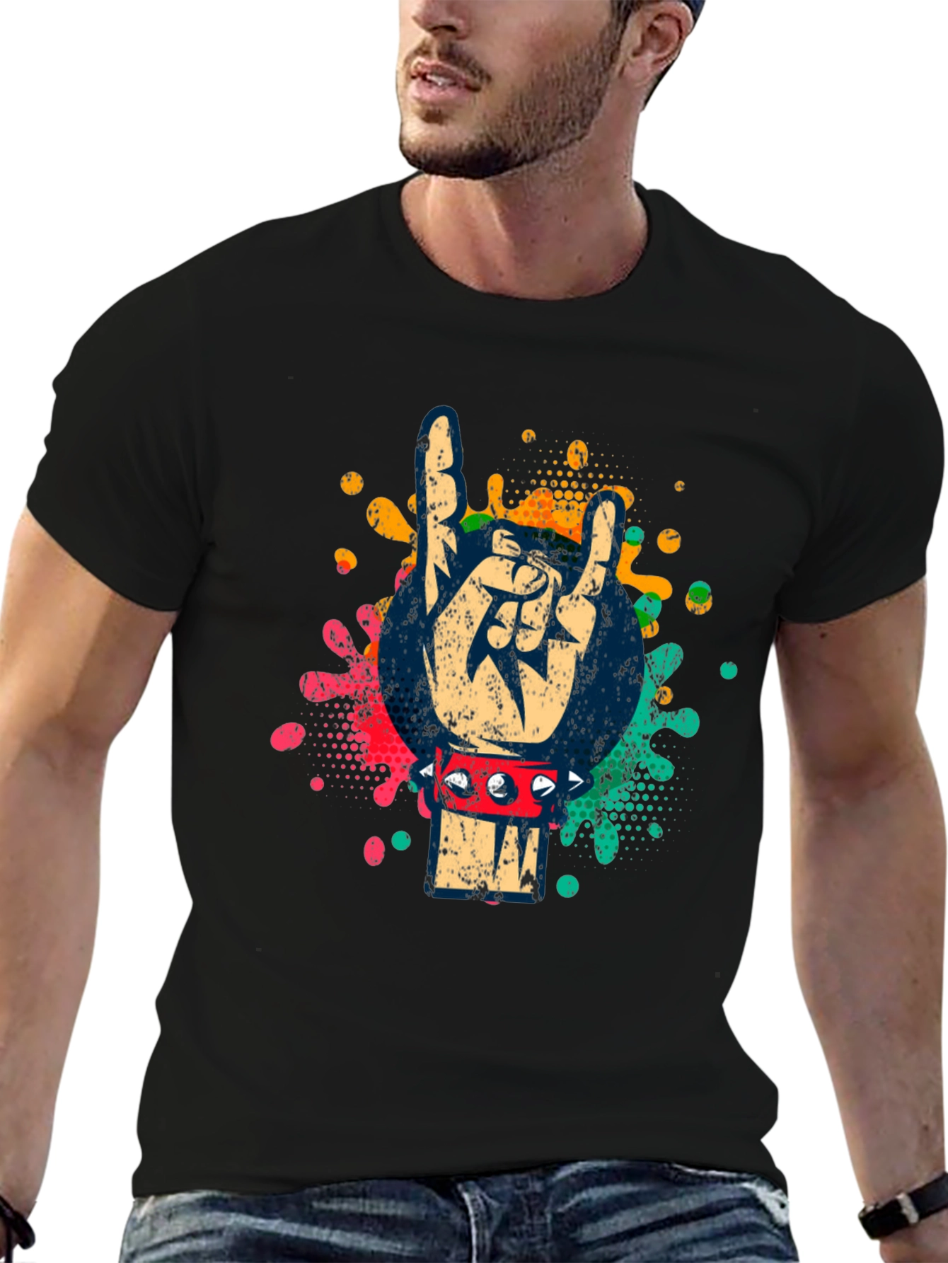 Rock On Hand Graphic Tee - Spiked Bracelet Design