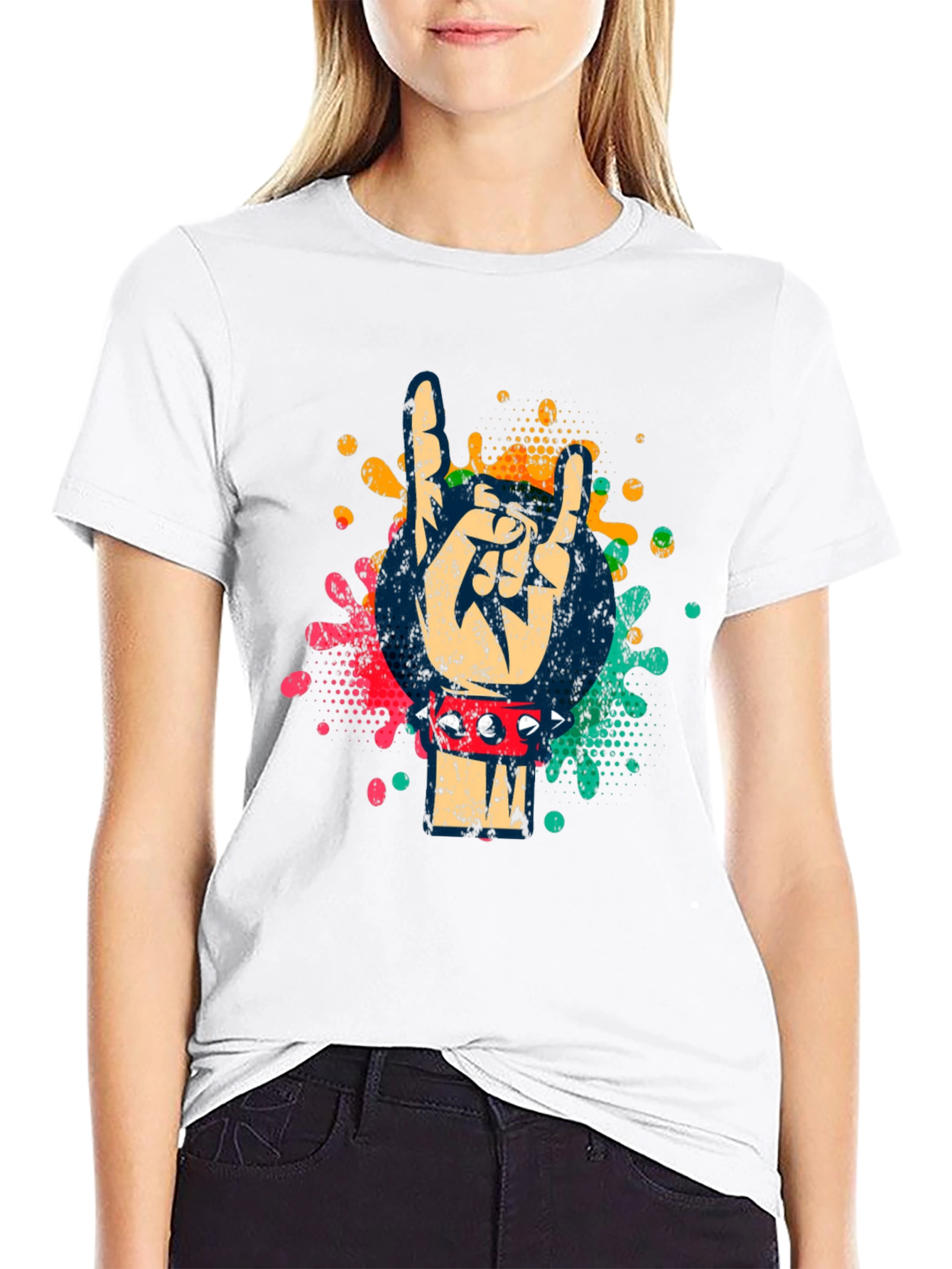 Rock On Hand Graphic Tee - Spiked Bracelet Design