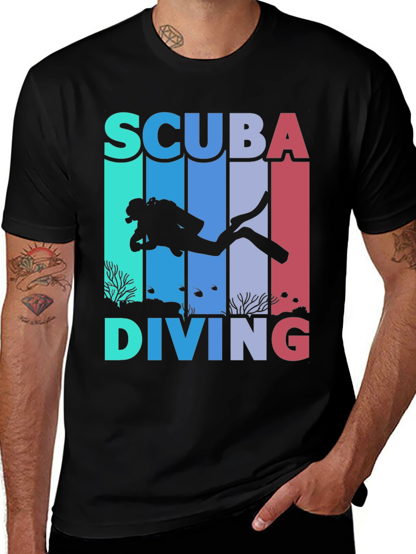 Scuba Diving Graphic Tee - Diver Silhouette Shirt