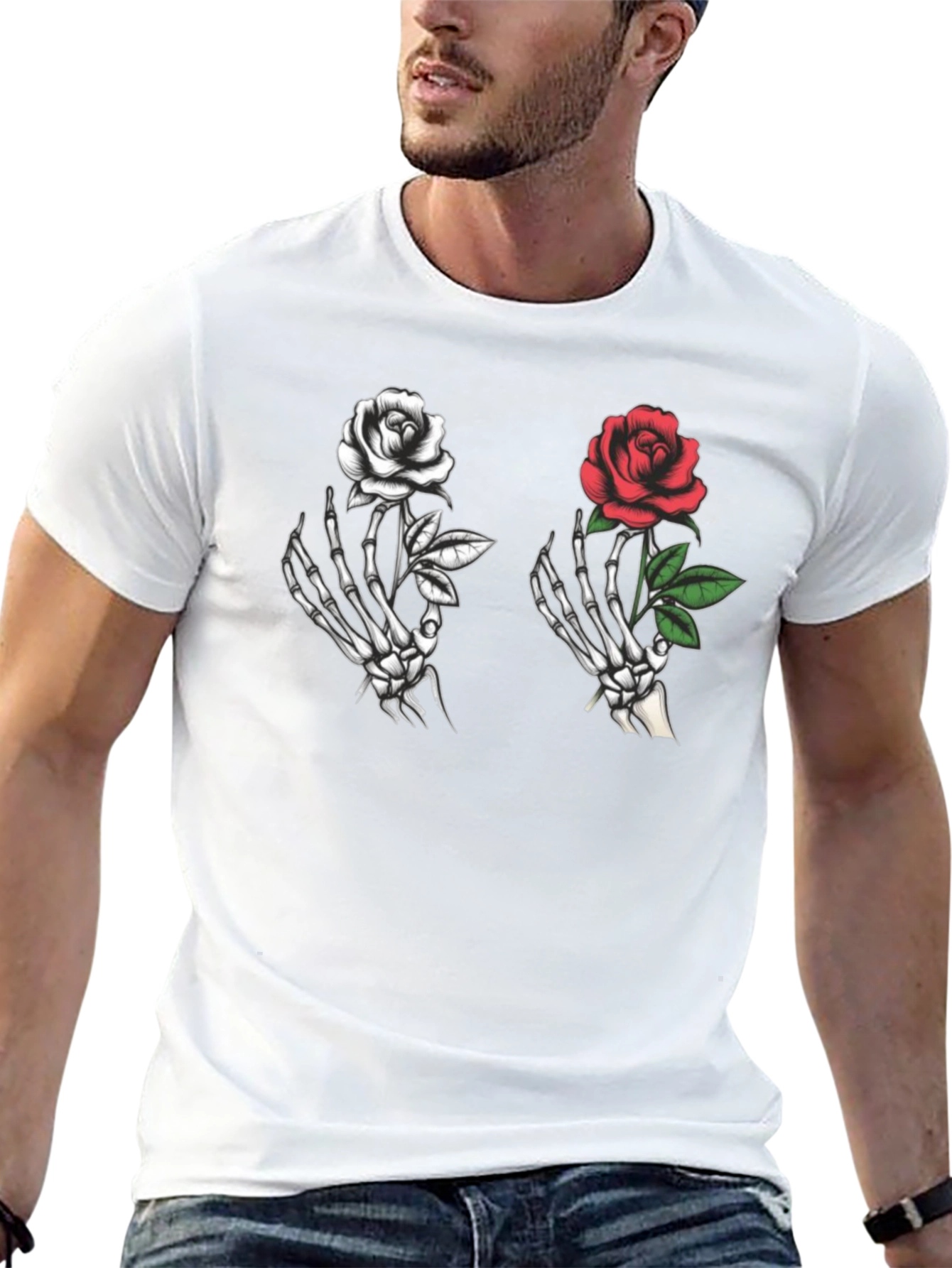 Skeleton Hand Rose Graphic T-Shirt