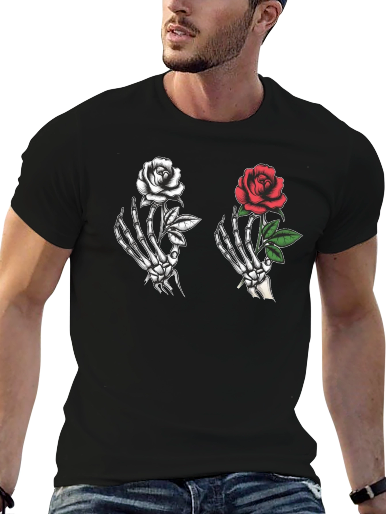 Skeleton Hand Rose Graphic T-Shirt