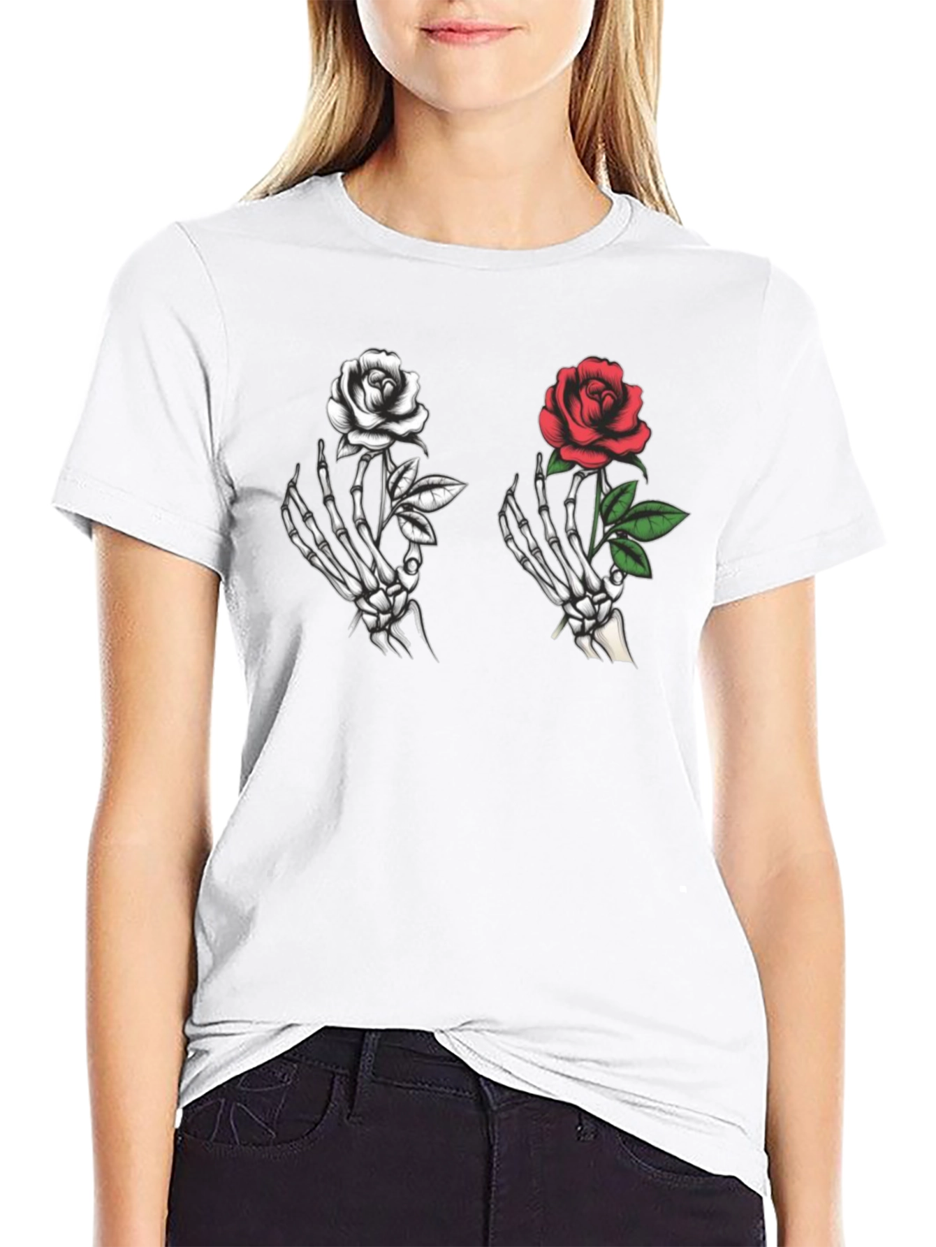 Skeleton Hand Rose Graphic T-Shirt