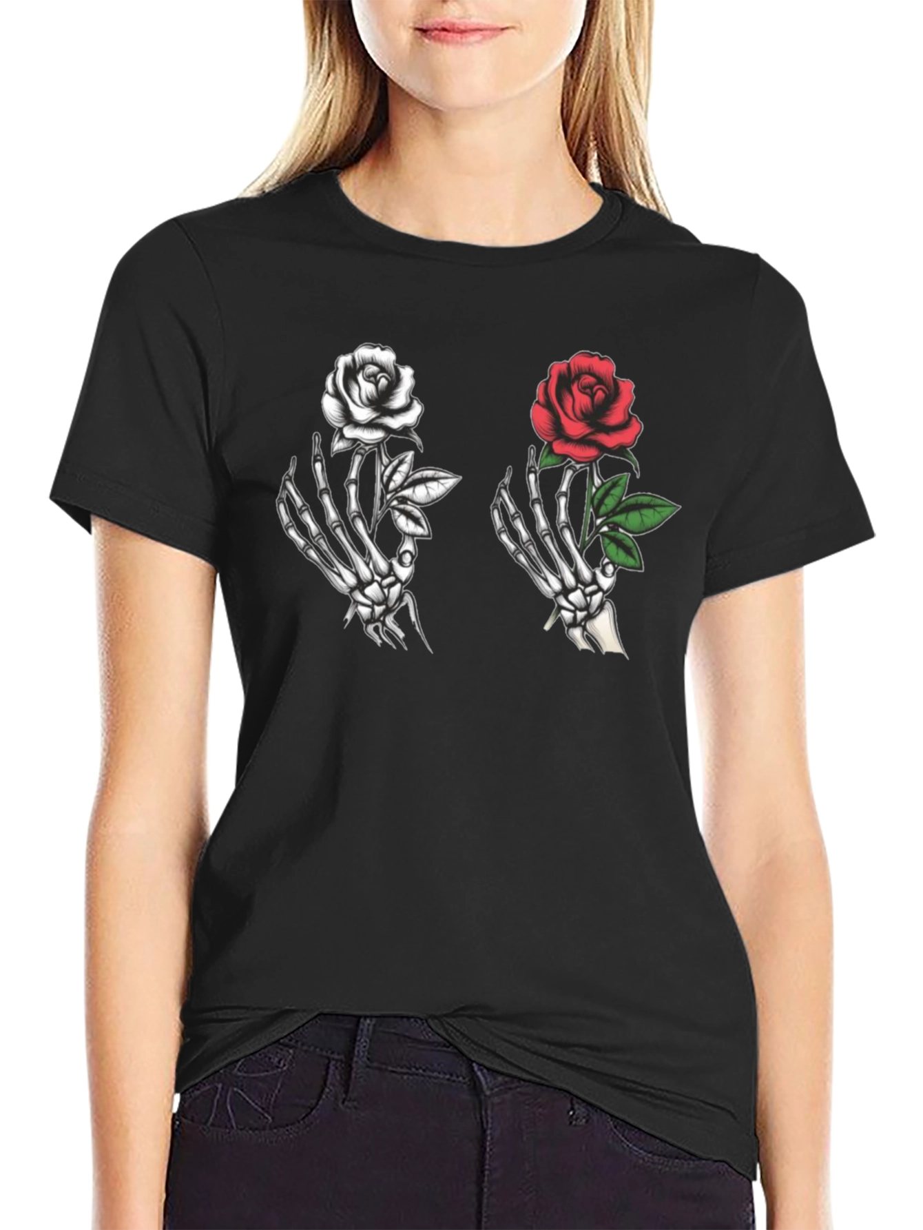 Skeleton Hand Rose Graphic T-Shirt