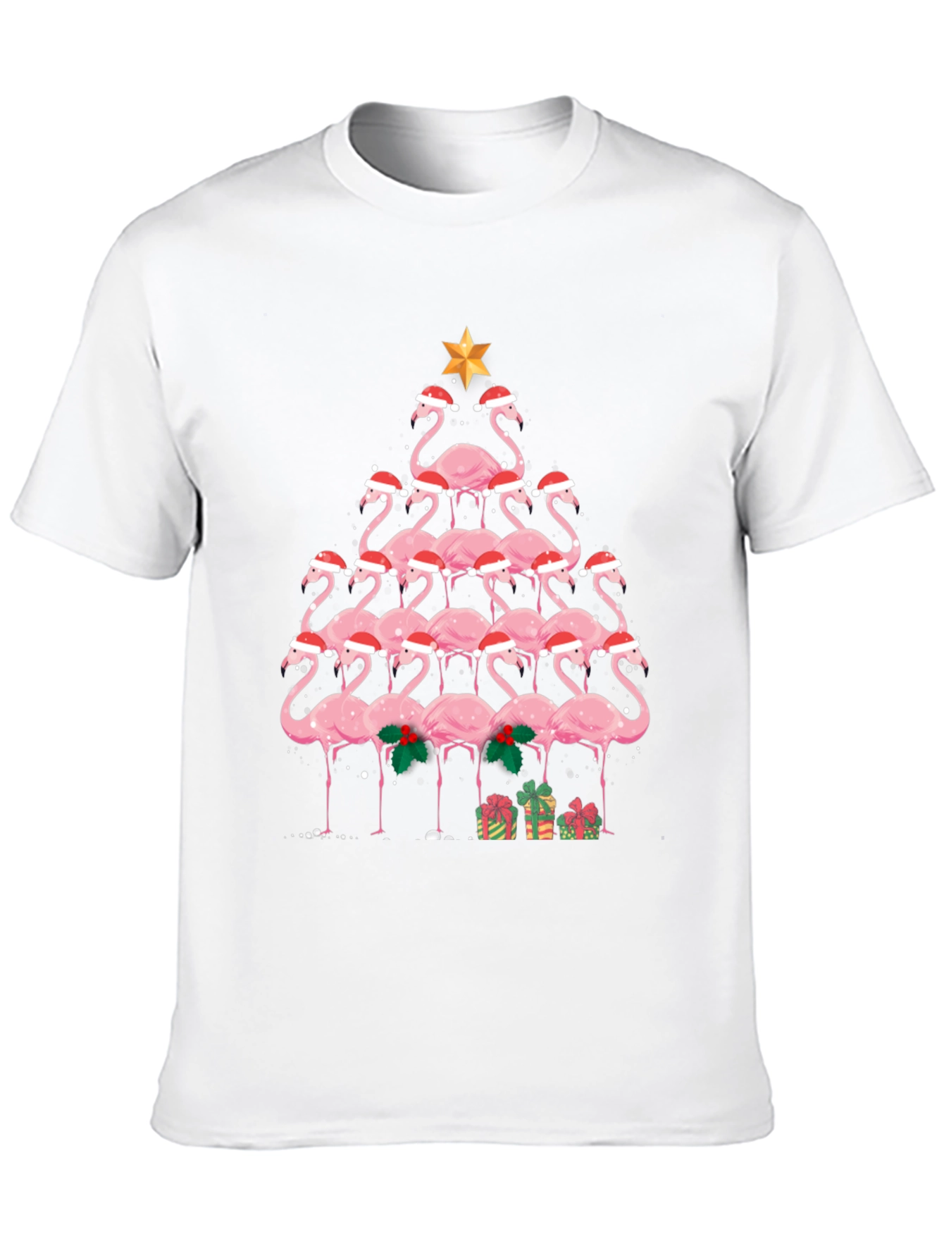 Festive Flamingo Christmas Tree Graphic Tee