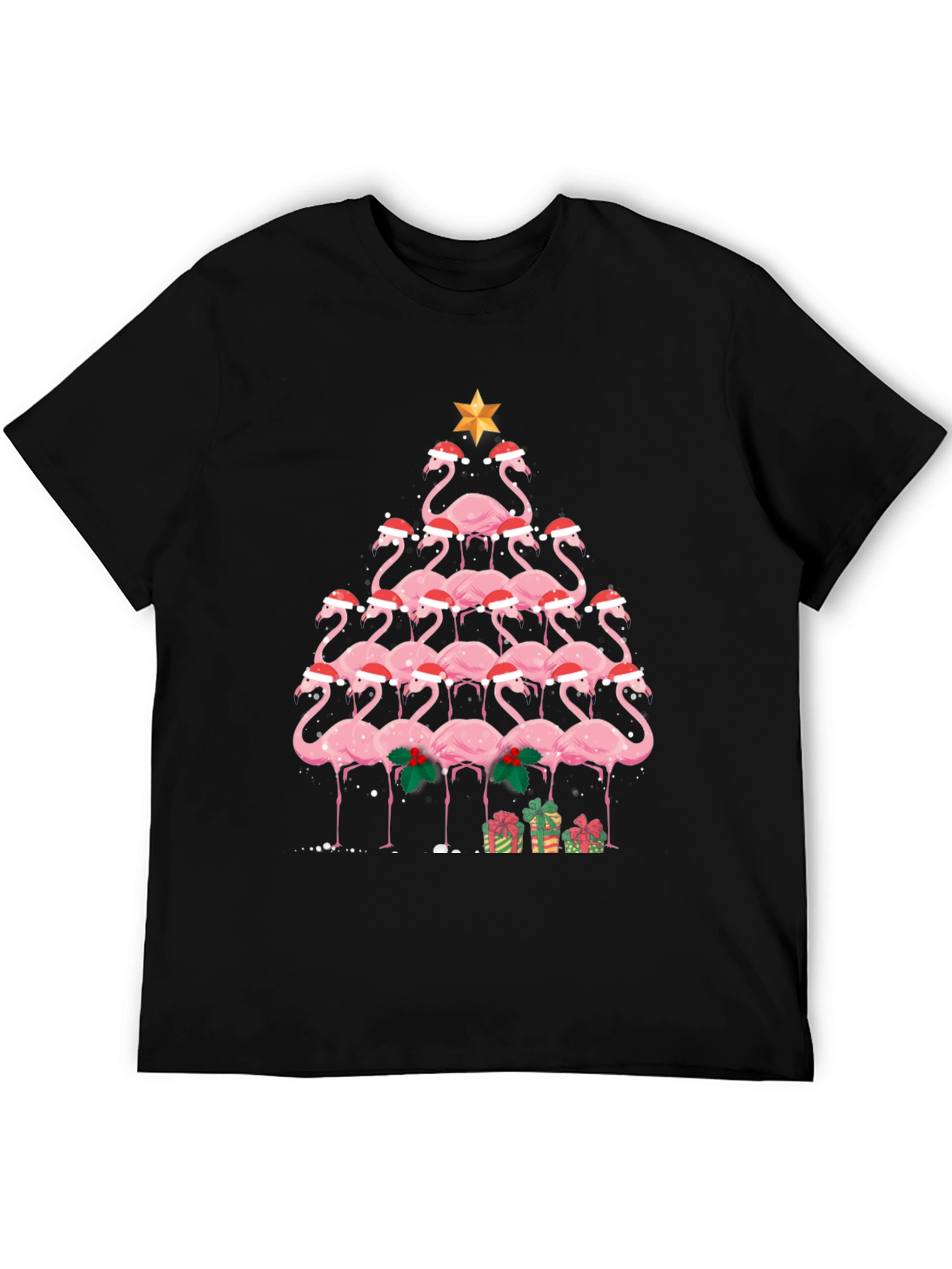 Festive Flamingo Christmas Tree Graphic Tee