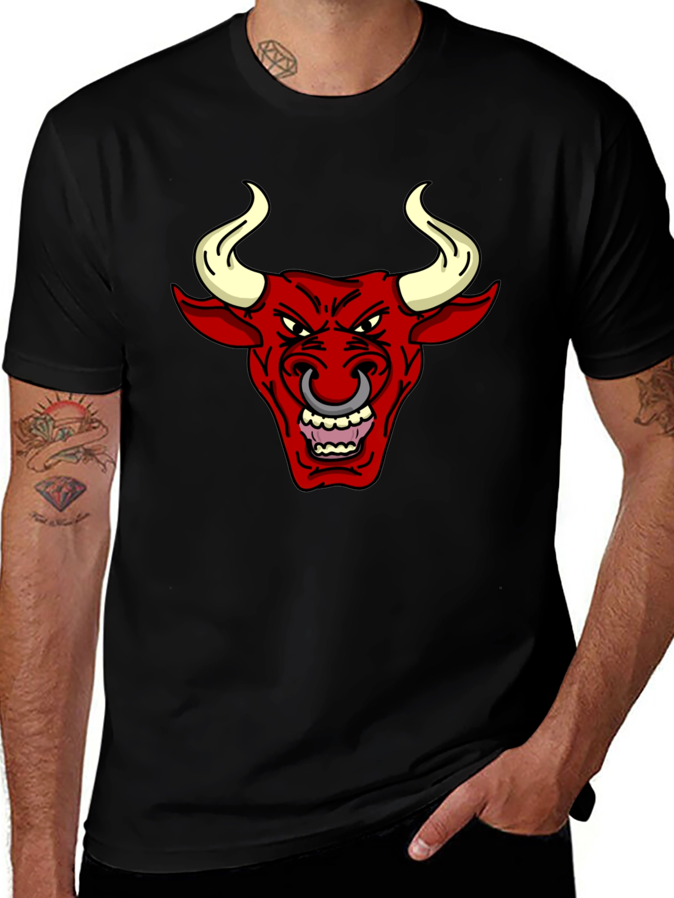 Black T-Shirt with Red Bull Graphic