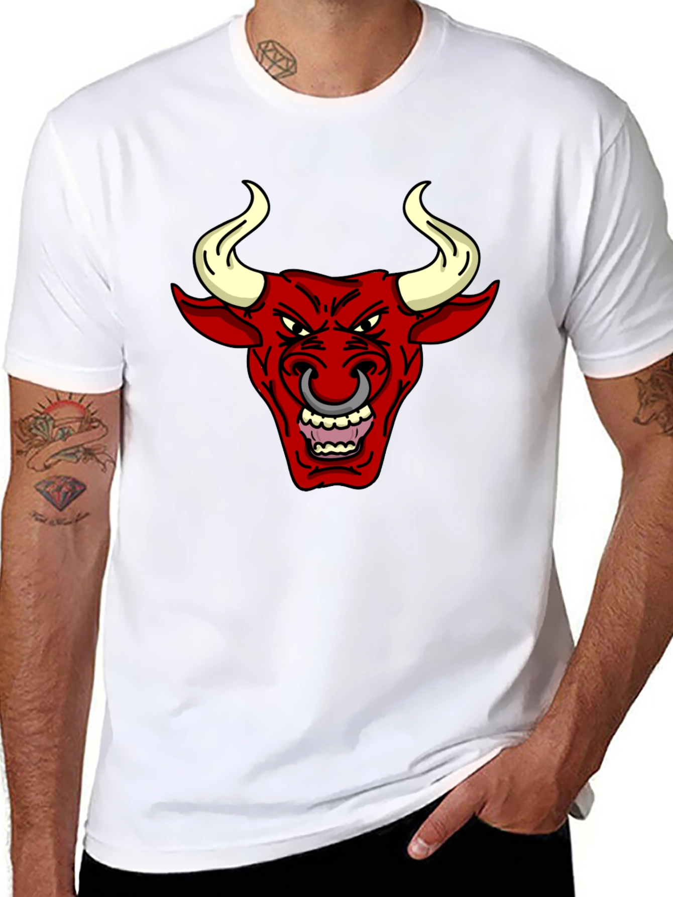 Black T-Shirt with Red Bull Graphic