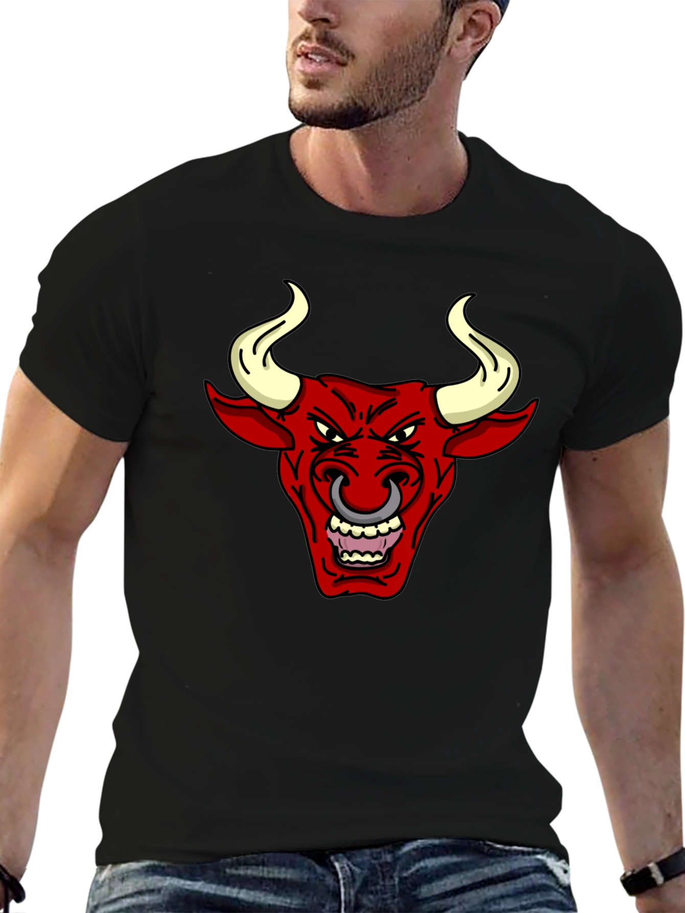 Black T-Shirt with Red Bull Graphic