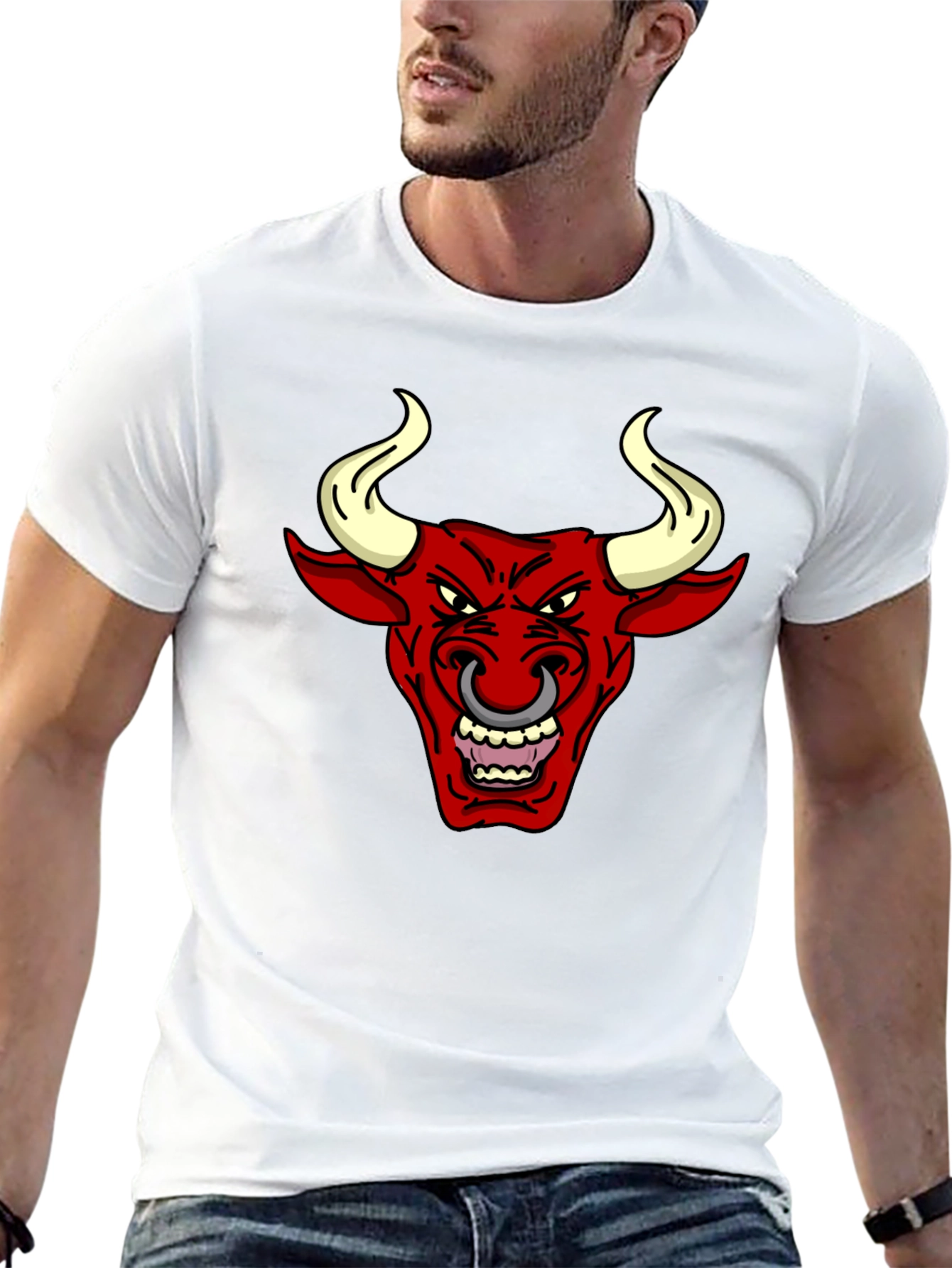 Black T-Shirt with Red Bull Graphic