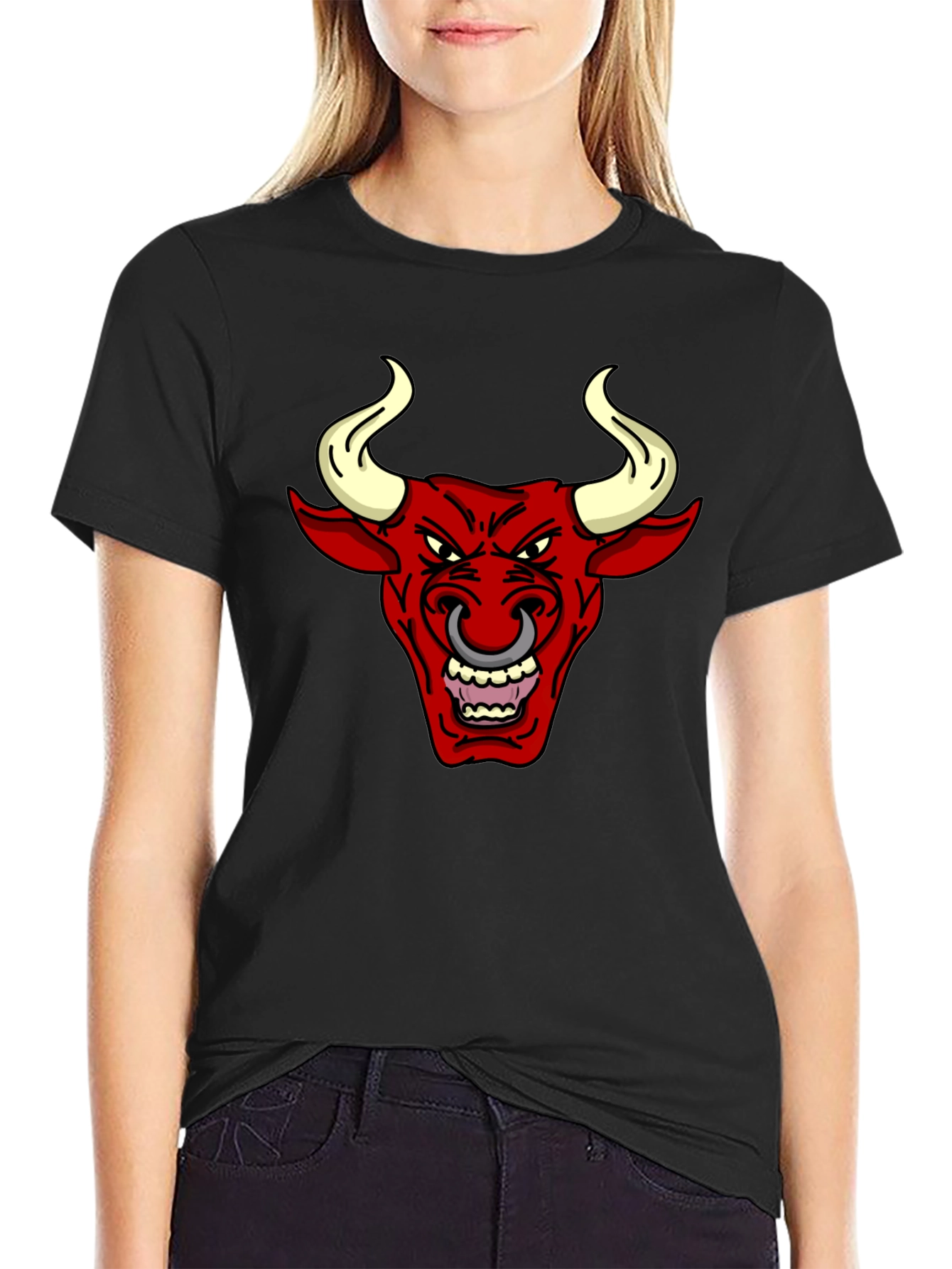Black T-Shirt with Red Bull Graphic