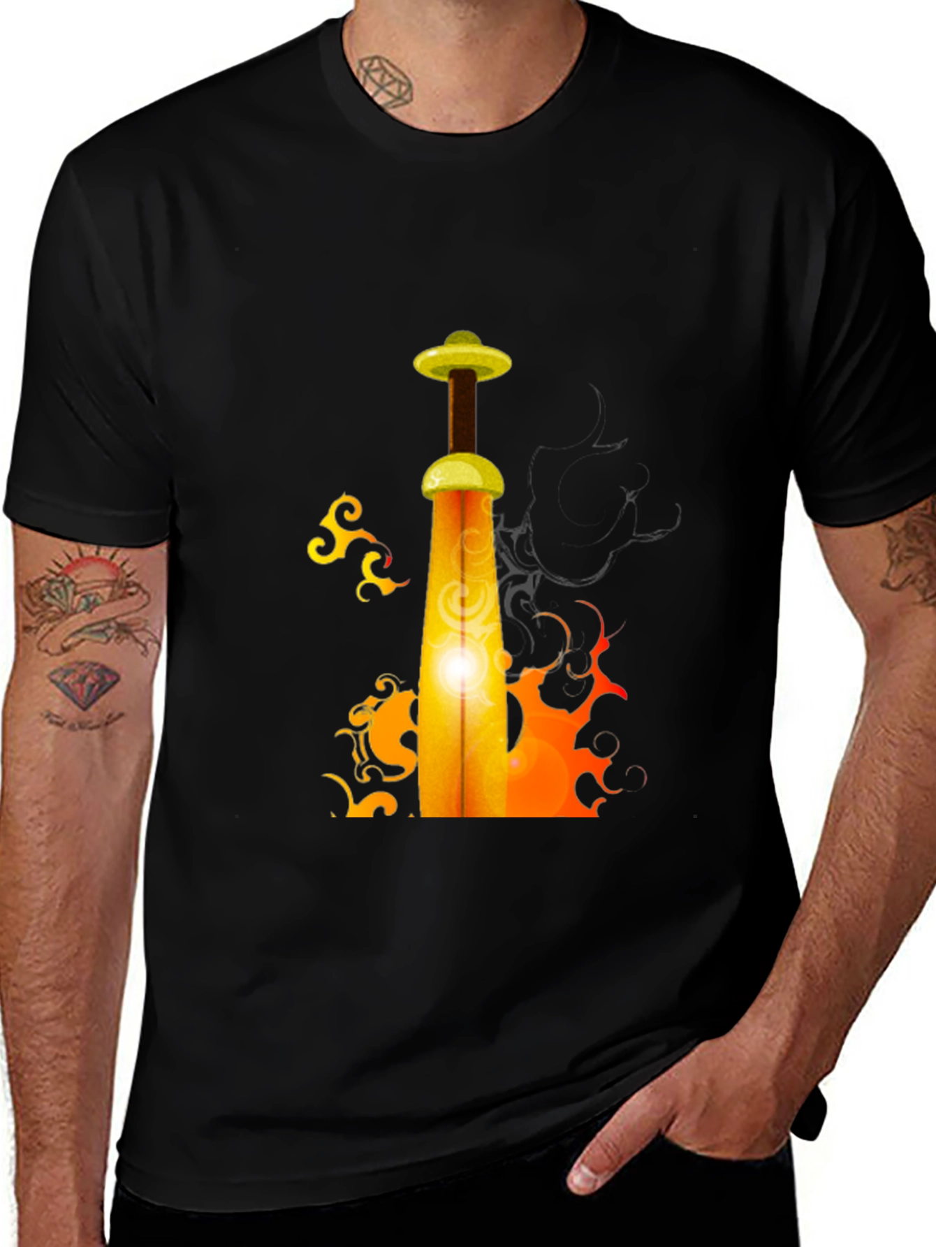 Fiery Sword Graphic T-Shirt - Black